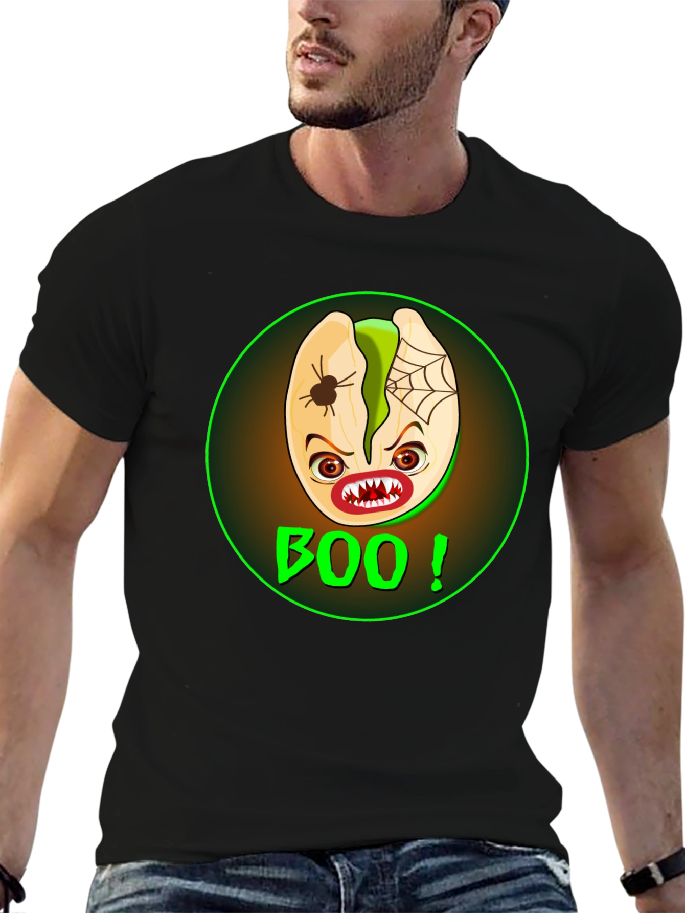 Black Spooky Pistachio Halloween T-Shirt view 6