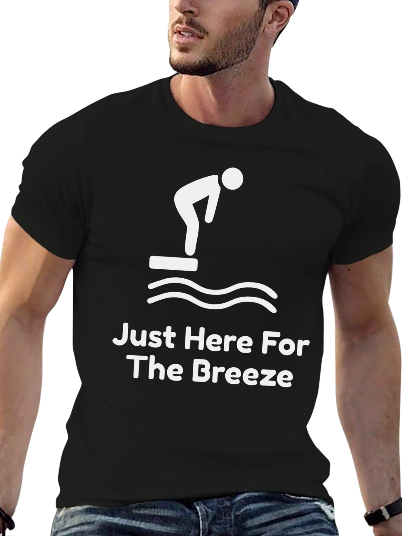 Black Just Here for The Breeze T-Shirt - Funny Swimmer view 6