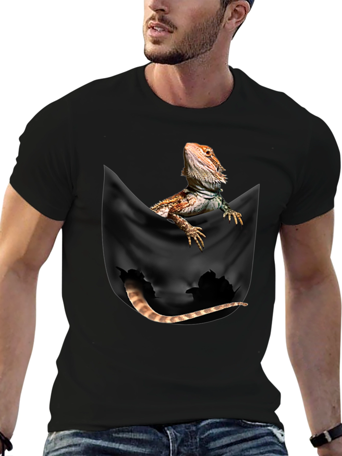 Black Bearded Dragon Pocket T-Shirt view 6