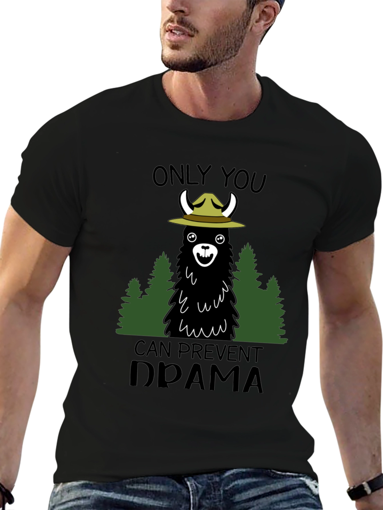 Black Llama Forest Ranger Graphic T-Shirt - Prevent Drama view 6
