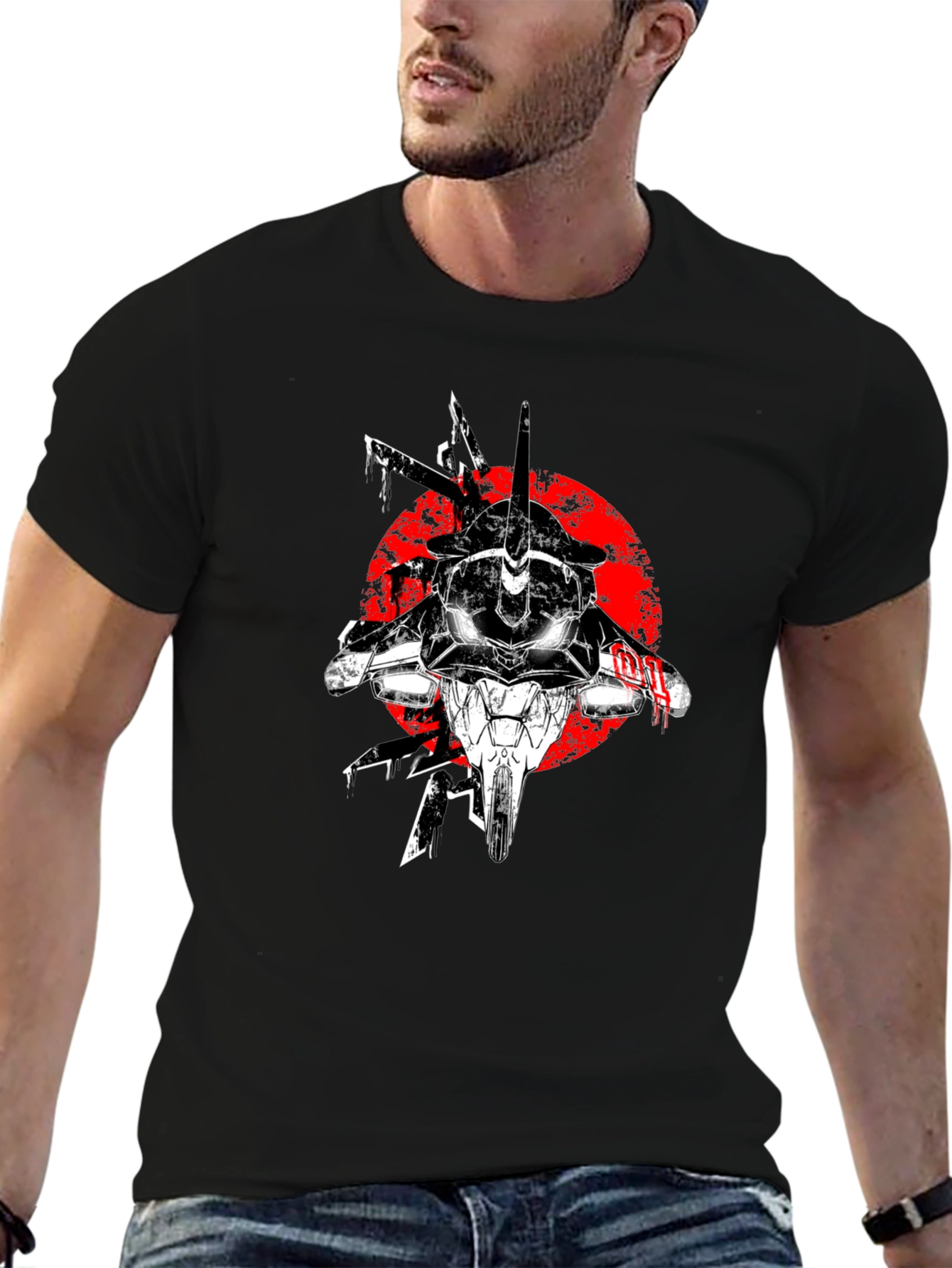 Black Anime Mech Graphic T-Shirt - Black view 6