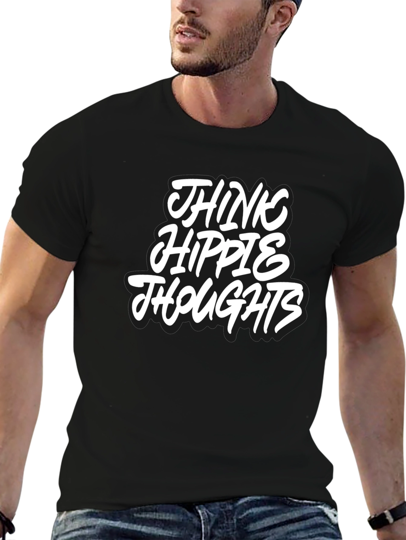 Black Think Hippie Thoughts Black Graphic T-Shirt view 6