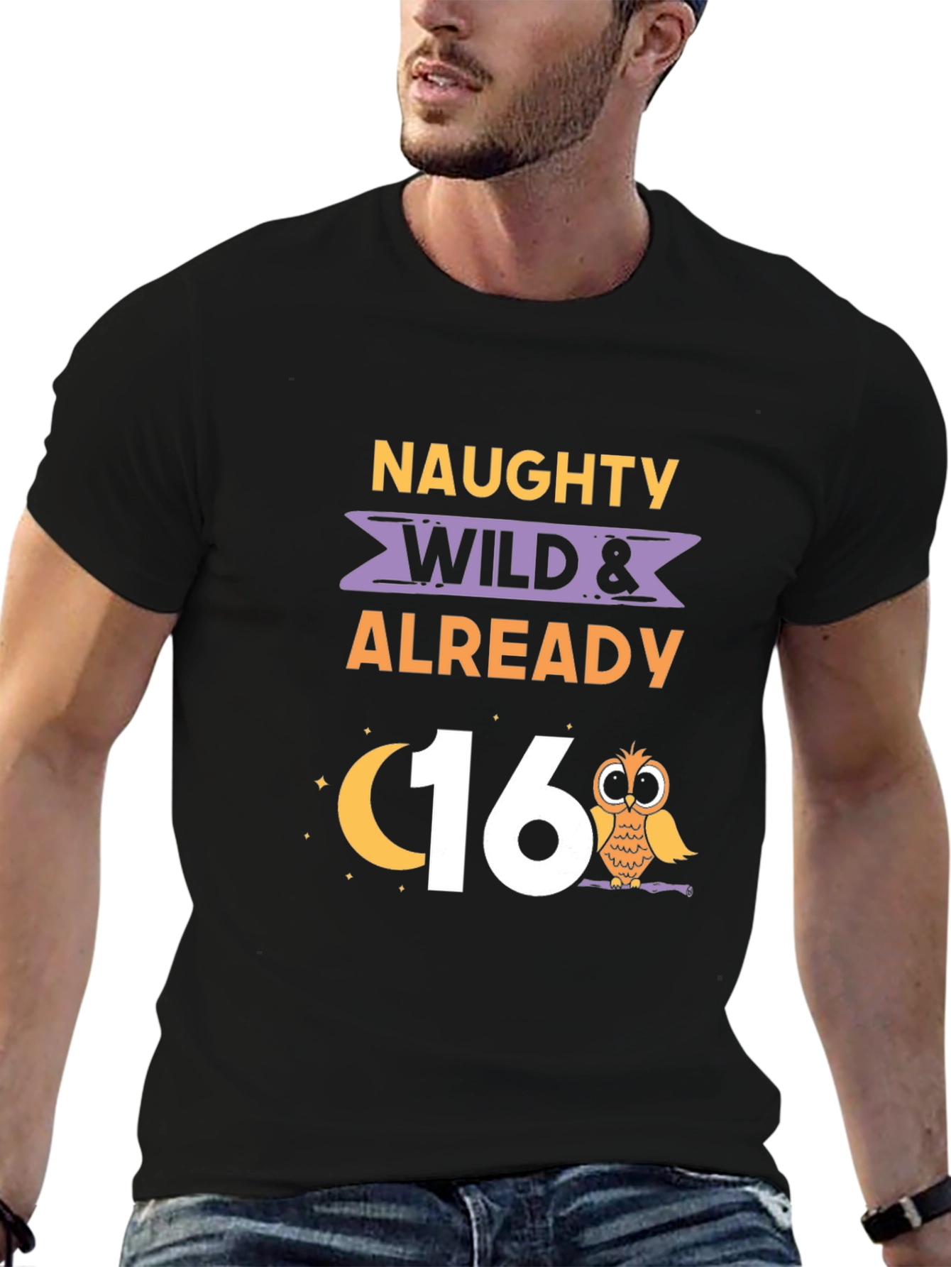Black Naughty Wild & Already 16th Birthday Owl Graphic Tee view 6