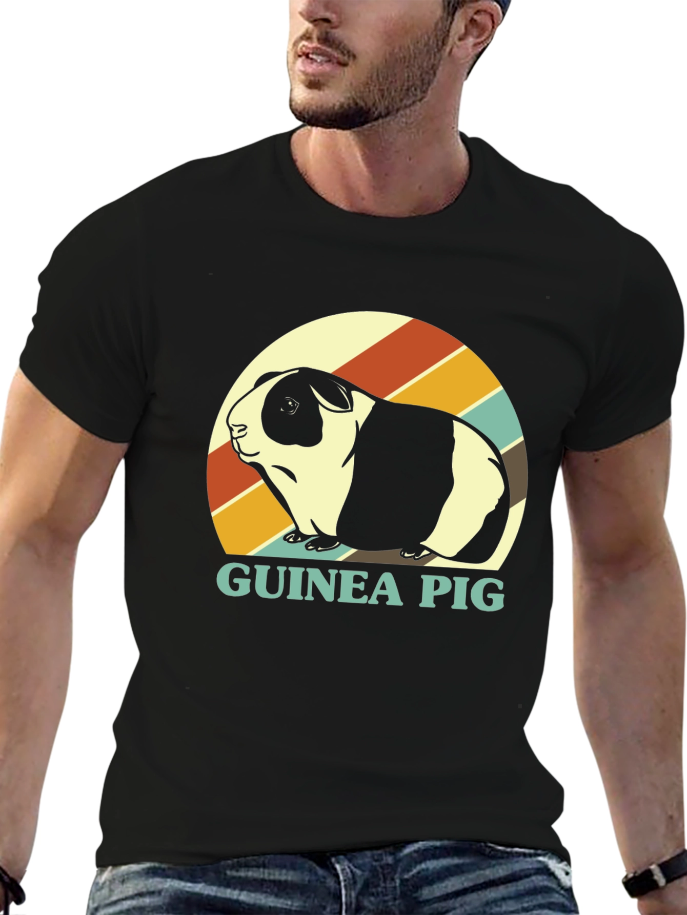 Black Guinea Pig Retro T-Shirt - Cute Pet Tee view 6