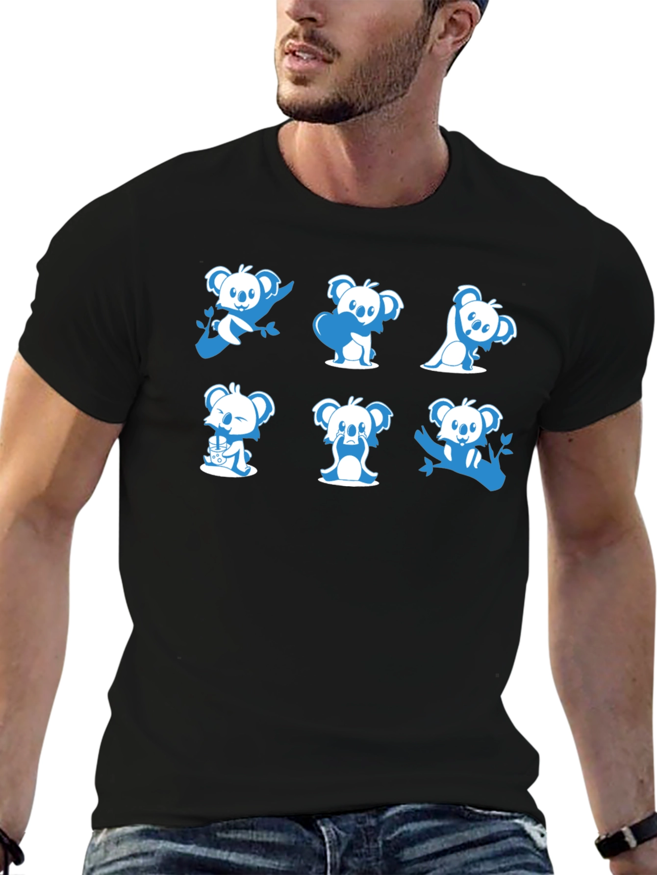 Cute Koala T-Shirt - Graphic Tee - Black Cotton Blend - 6