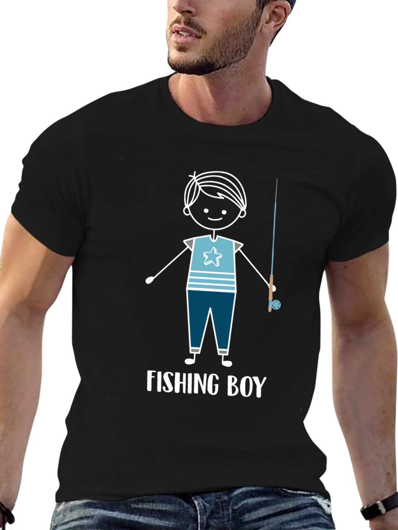 Black Fishing Boy Graphic Tee - Cool Fisherman Shirt view 6