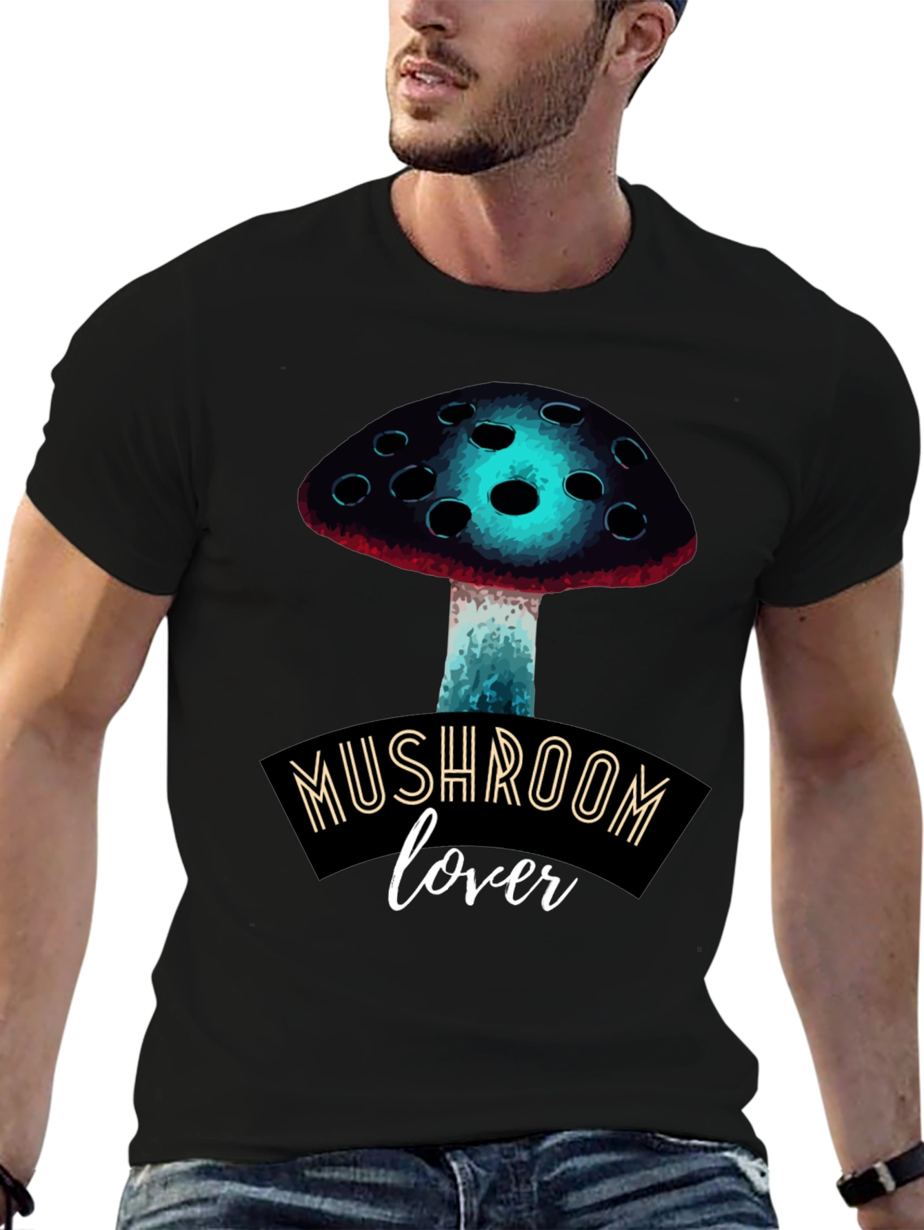 Black Mushroom Lover Graphic Tee - Funky Fungi Fashion view 6