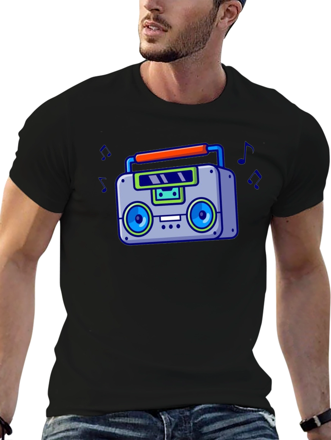 Black Retro Boombox Graphic T-Shirt - Vintage 80s Style view 6