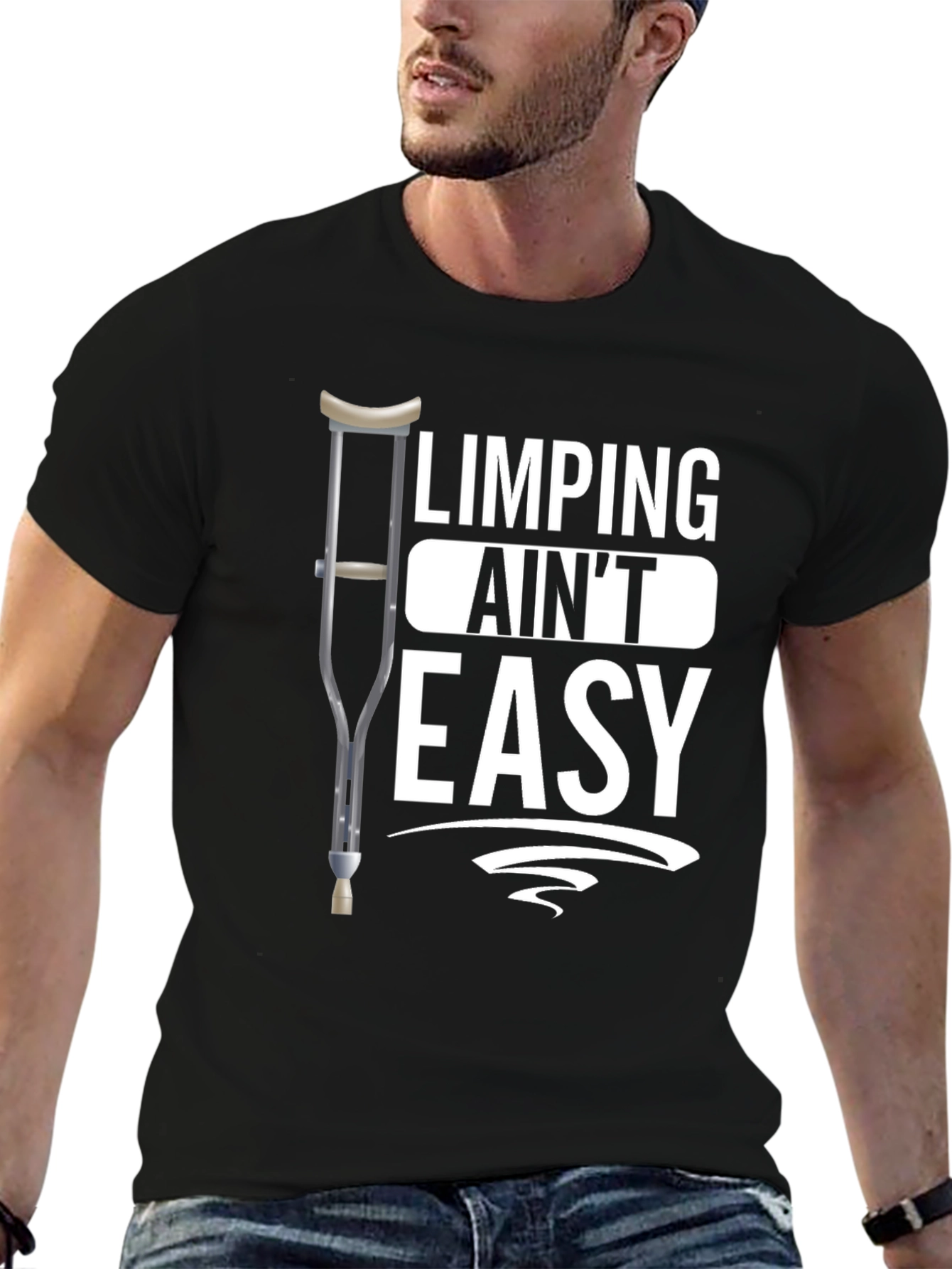 Black Limping Ain't Easy Black Graphic T-Shirt view 6