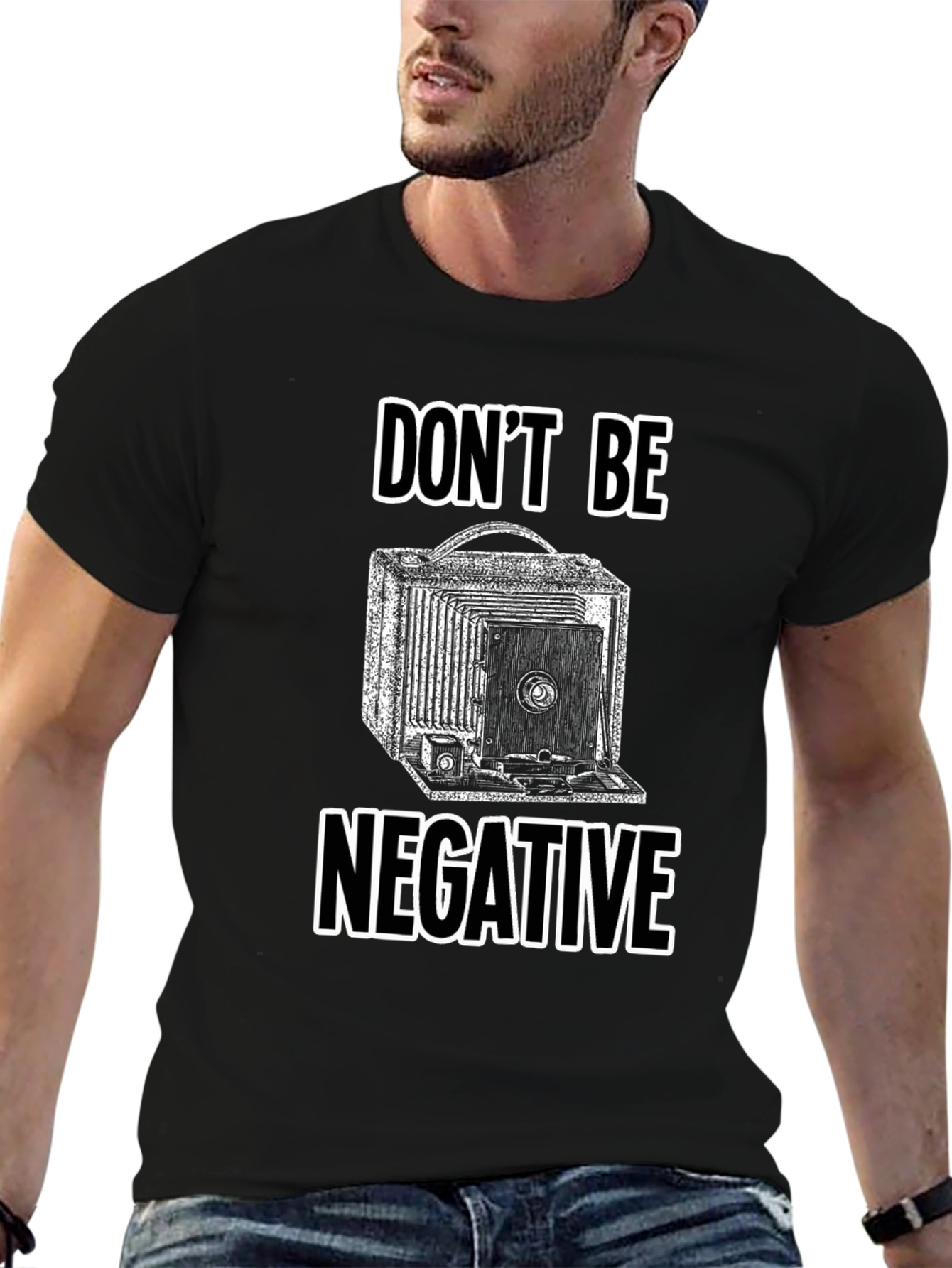 Black Don't Be Negative Camera Graphic Tee - Classic Photography Shirt view 6