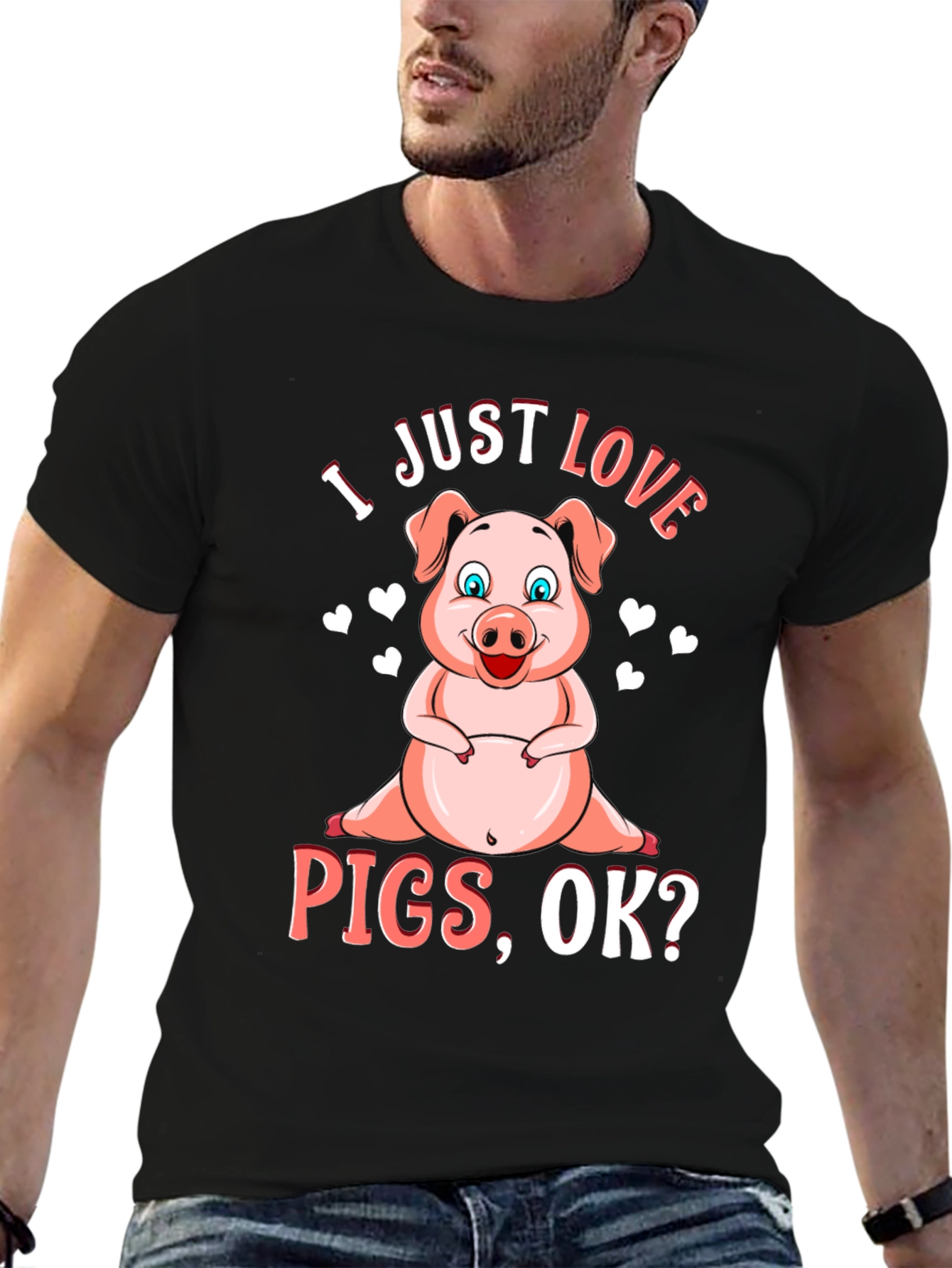 Black I Just Love Pigs Black T-Shirt Animal Lover Tee view 6