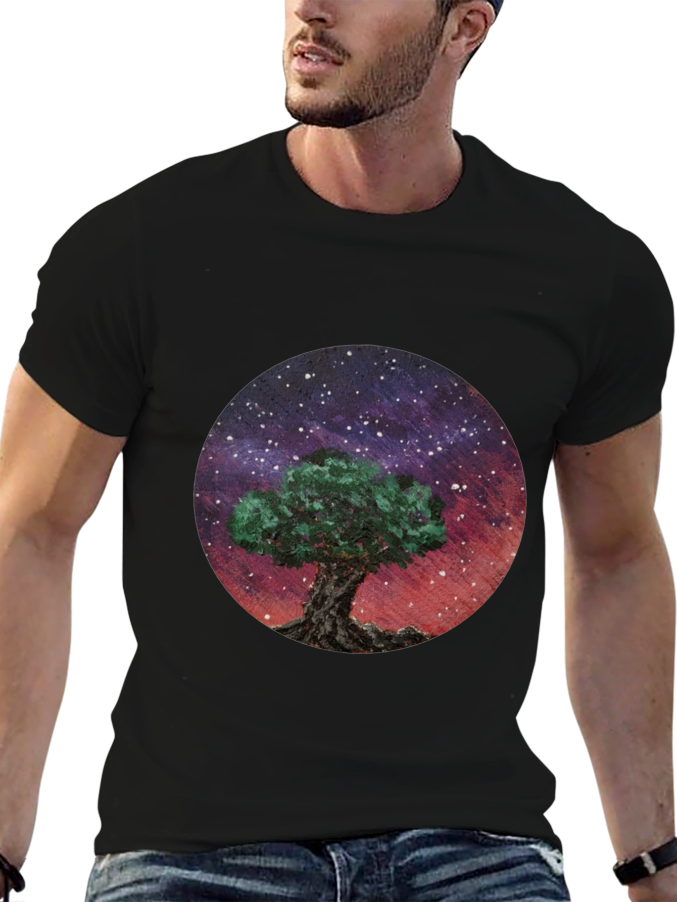 Black Celestial Tree Graphic Tee - Black Cotton Blend view 6