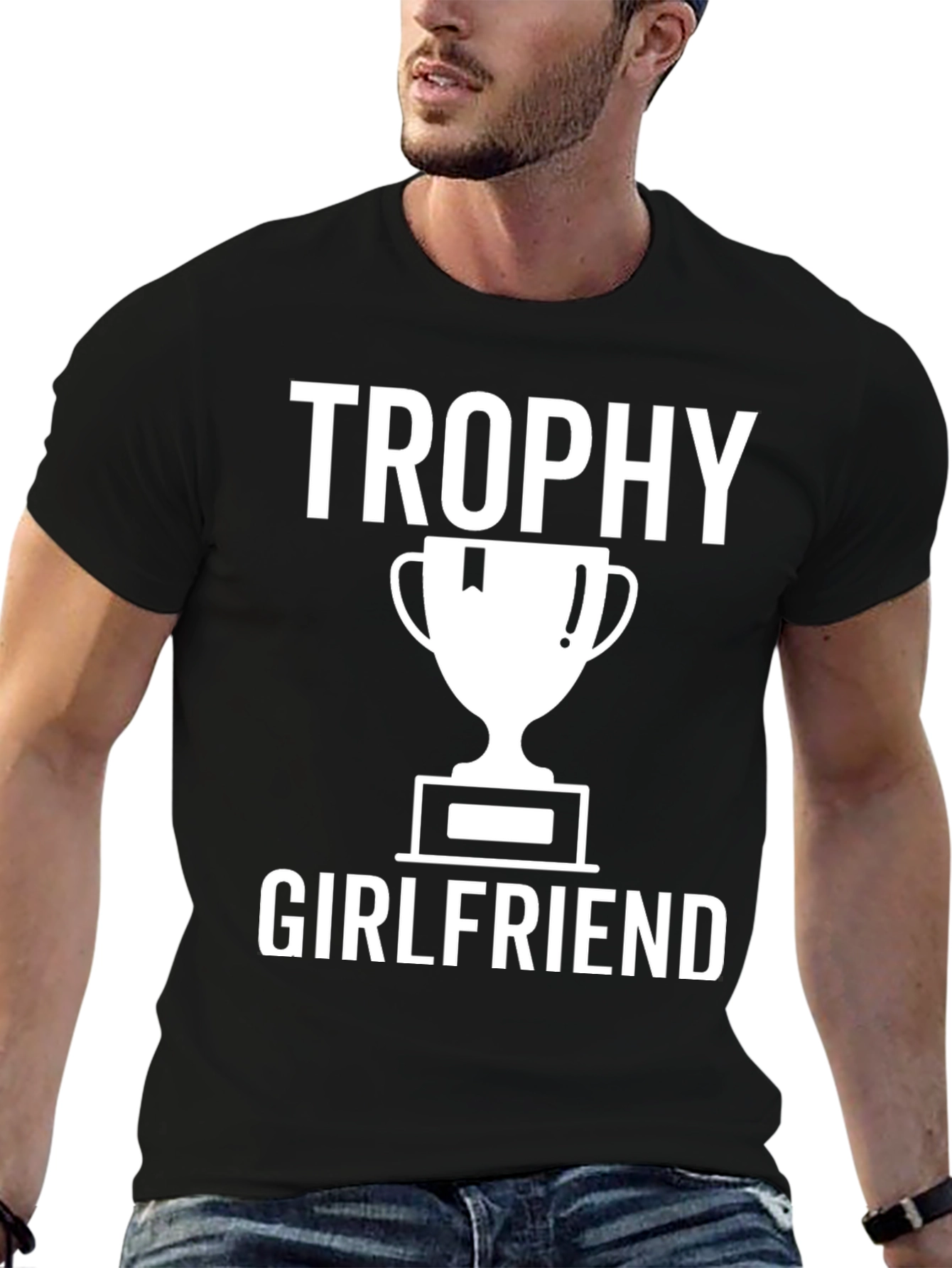 Black Trophy Girlfriend Graphic Tee - Black Cotton T-Shirt view 6