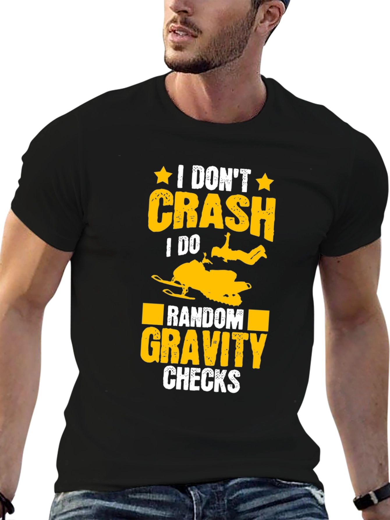 Black Funny Snowmobile T-Shirt: Random Gravity Checks view 6