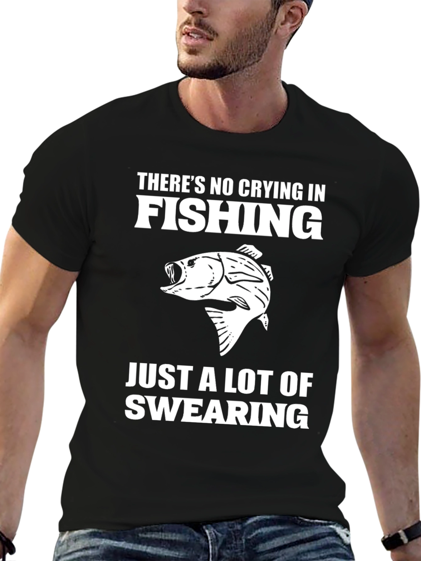 Black Fishing T-Shirt - No Crying, Just Swearing view 6