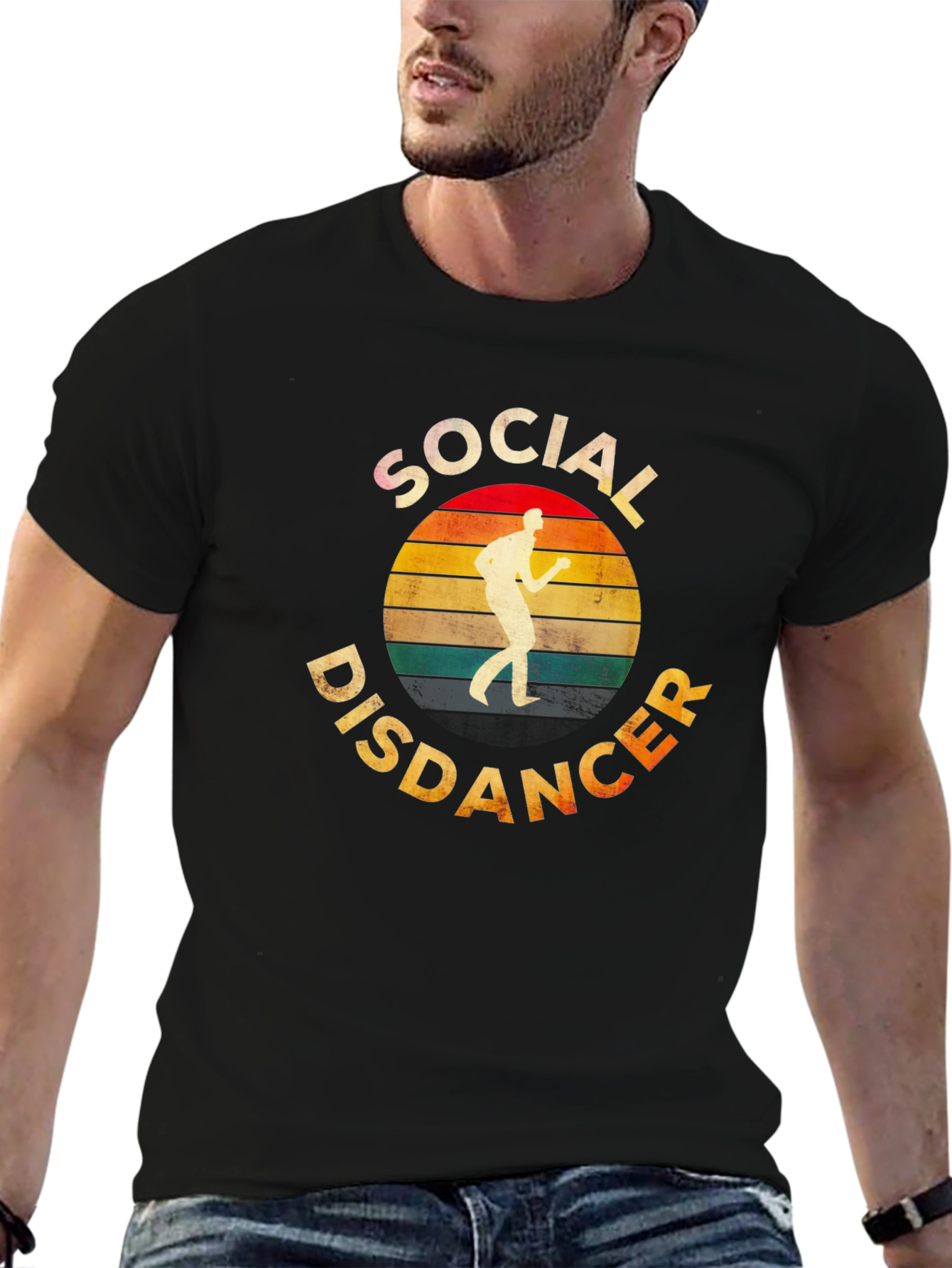 Black Social Distancer Retro T-Shirt view 6
