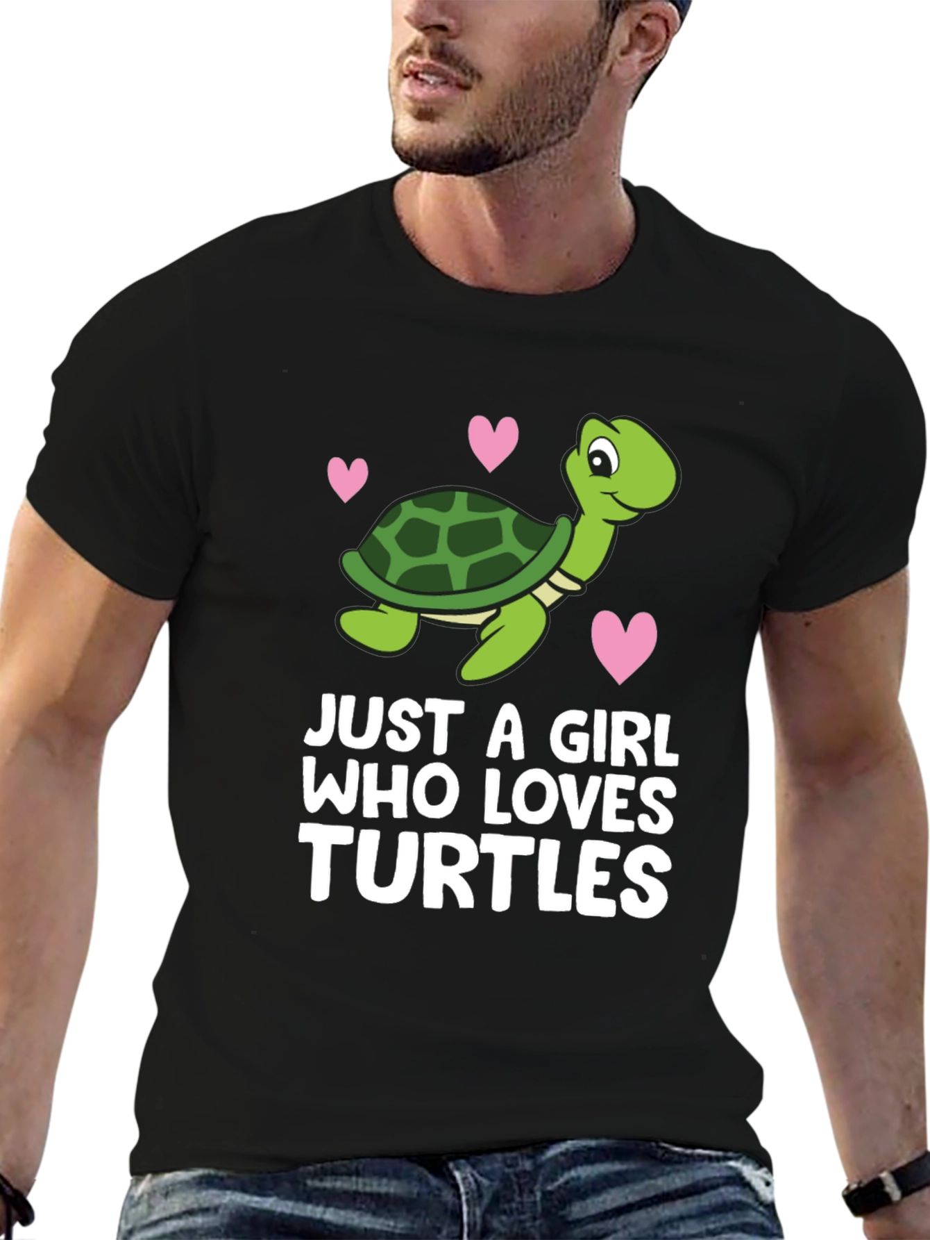 Black Cute Turtle Lover Tee - "Just A Girl Who Loves Turtles" view 6