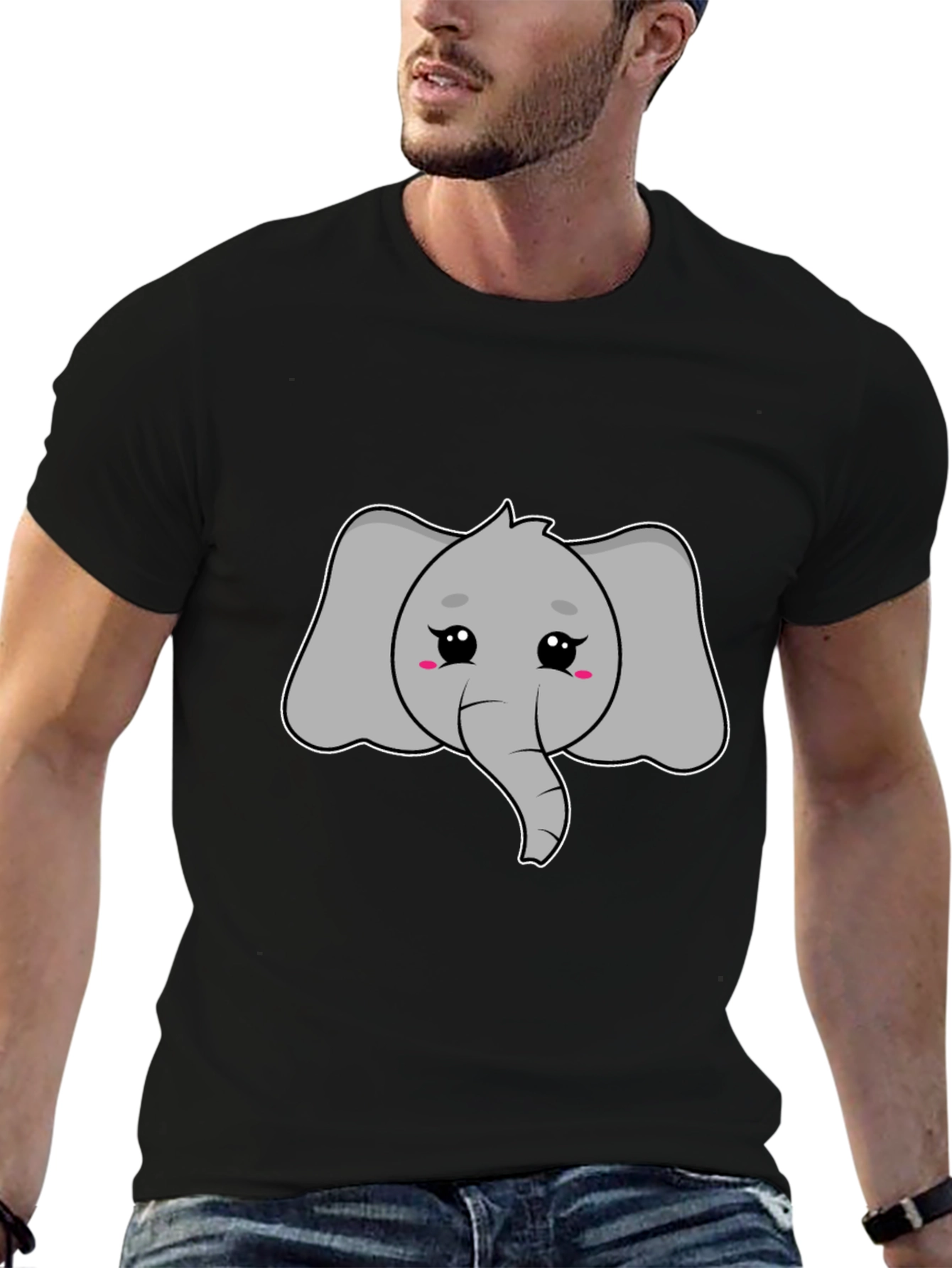 Black Cute Elephant Graphic Tee - Unisex Black T-Shirt view 6