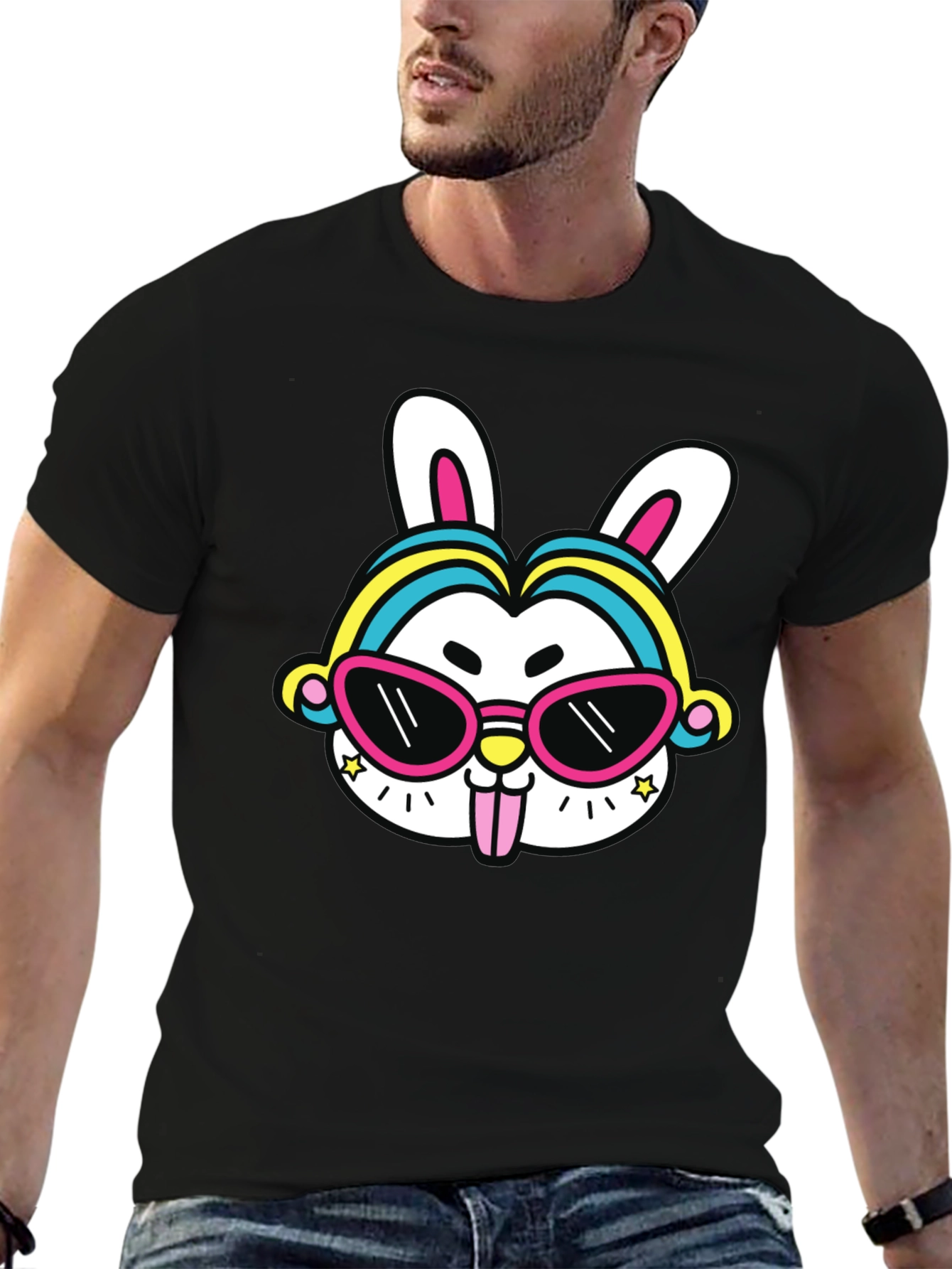 Black Cool Rabbit Graphic Tee view 6