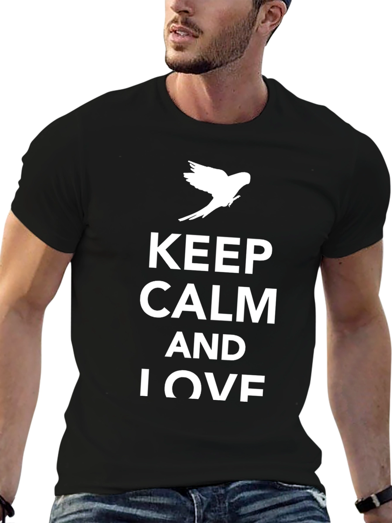 Black Keep Calm and Love Birds T-Shirt view 6