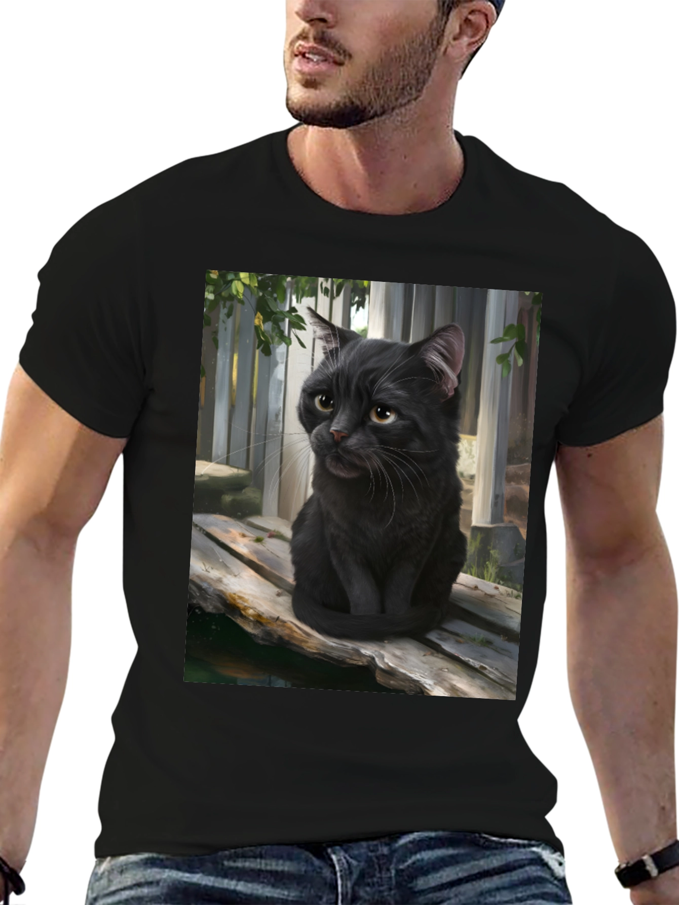 Black Black Cat Portrait Graphic T-Shirt view 6