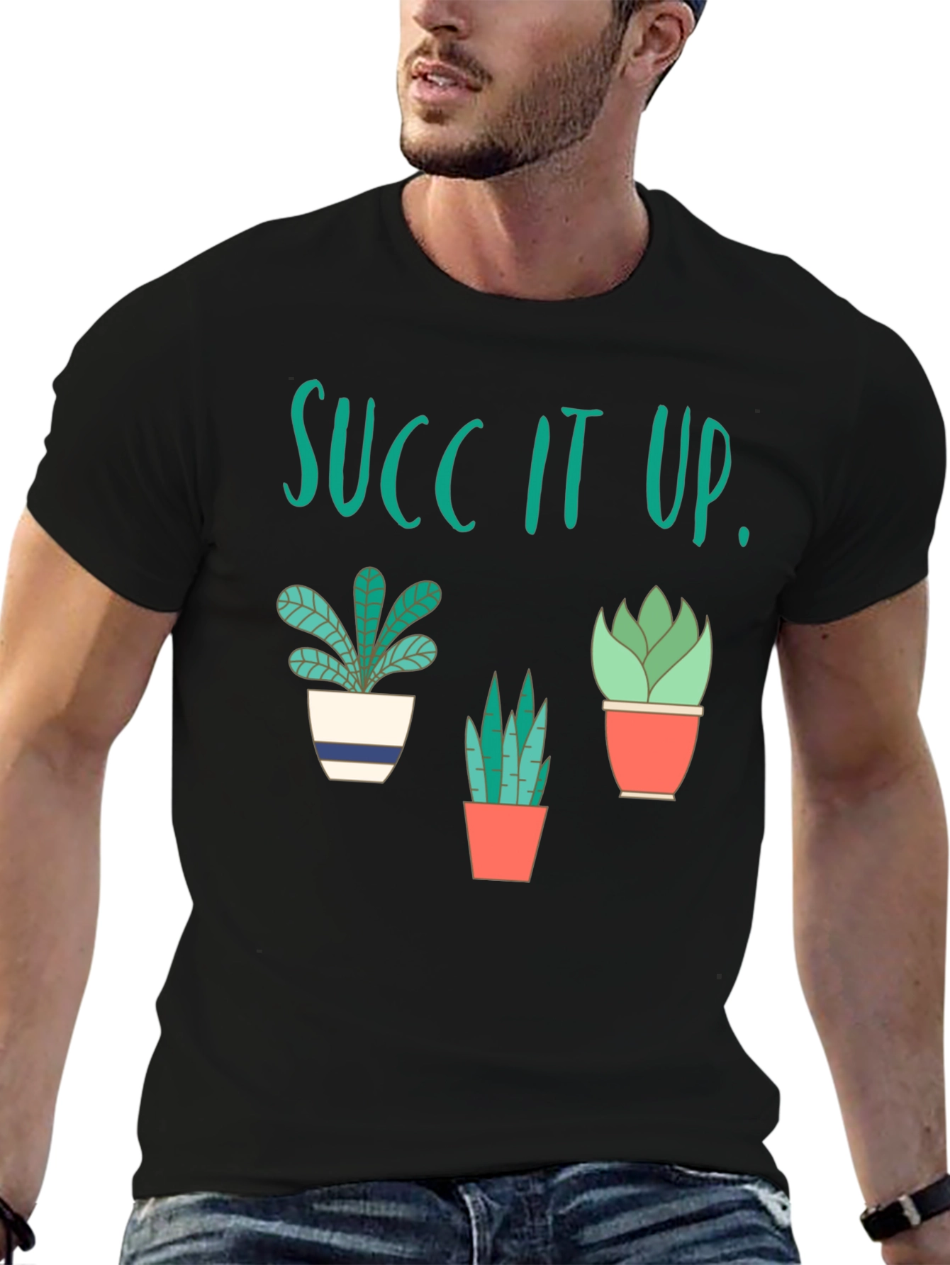 Black Succ It Up! Graphic T-Shirt - Funny Plant Lover Tee view 6