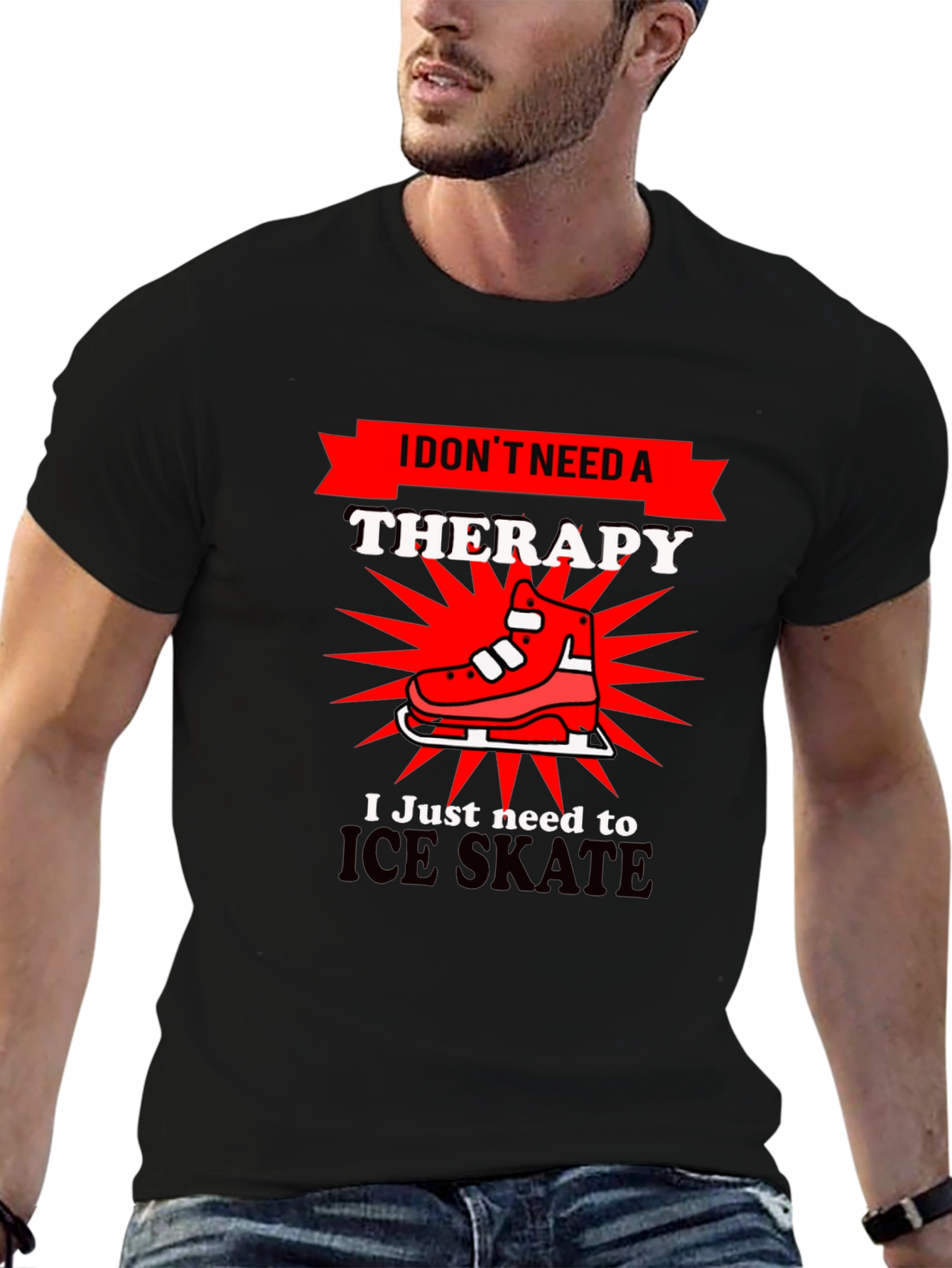 Black I Don't Need Therapy Ice Skate T-Shirt view 6
