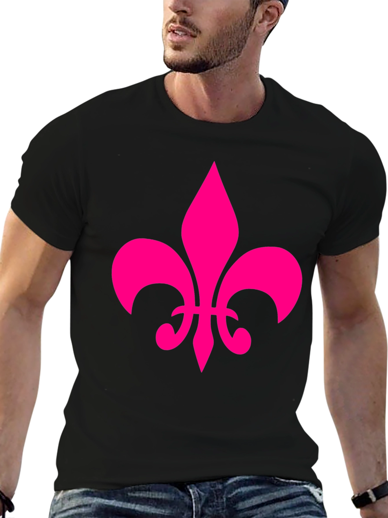 Black Fleur-de-Lis Graphic Tee - Casual Cotton Blend Shirt view 6