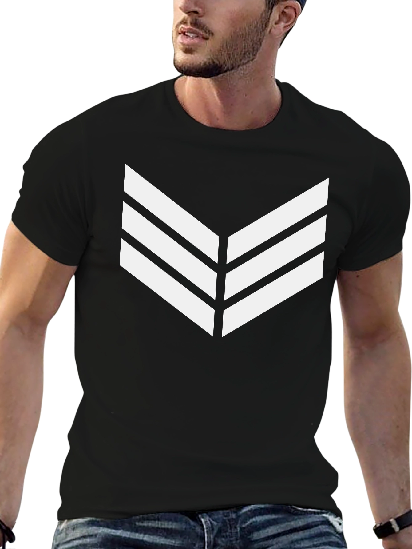 Black Stylish Black T-Shirt with Chevron Design view 6