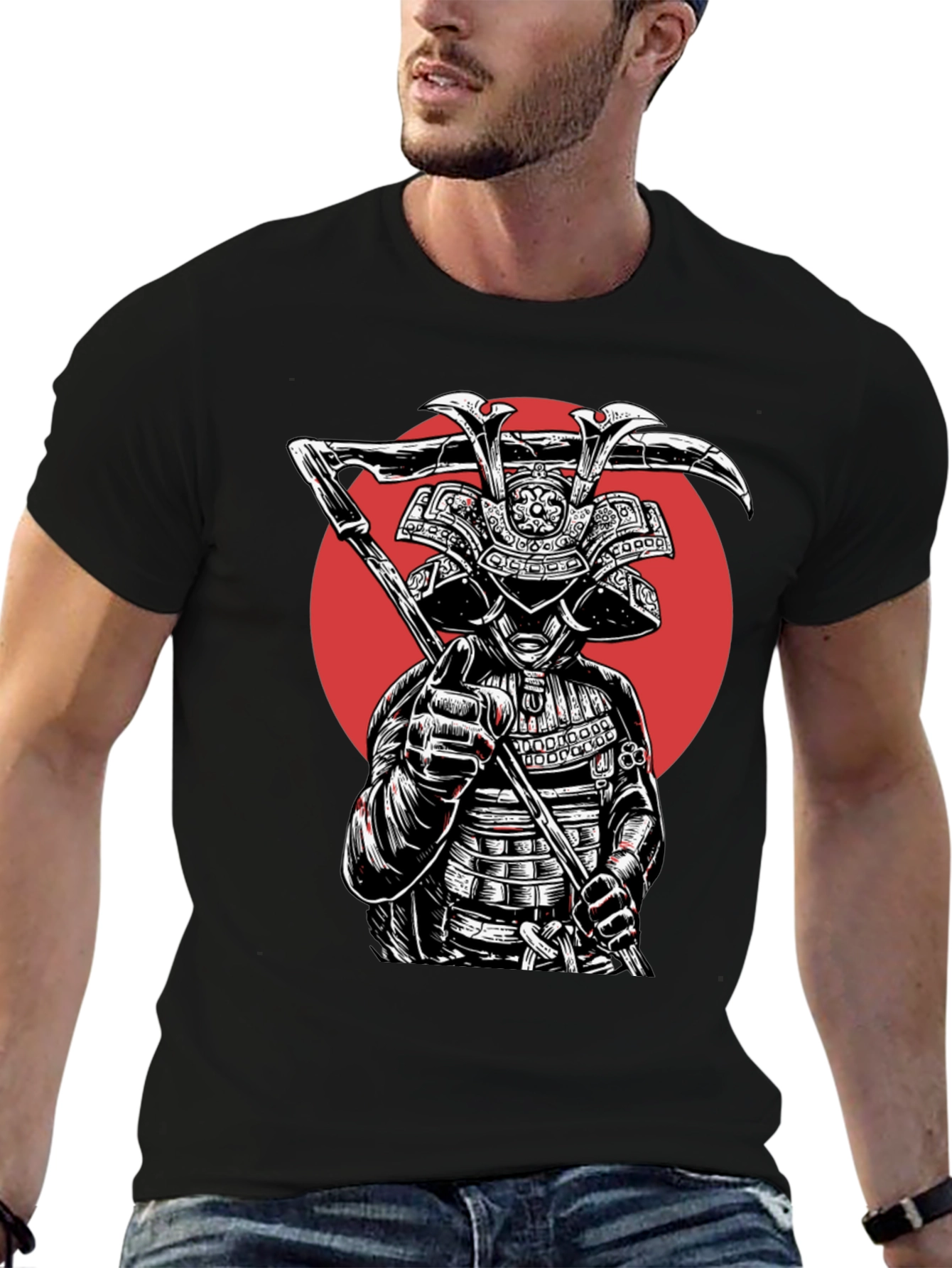 Black Samurai Warrior Graphic Tee - Black Cotton Blend view 6