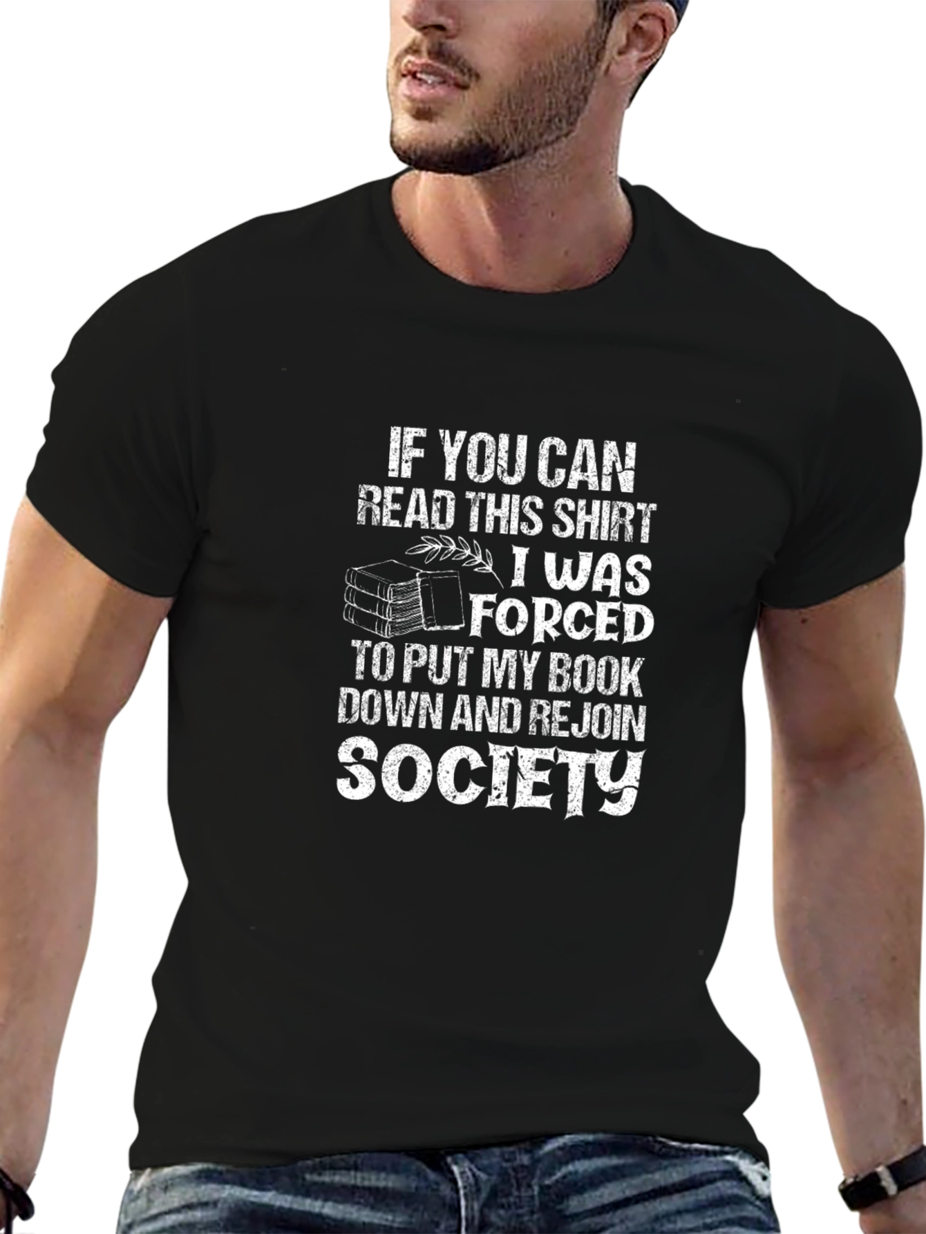 Black Funny Book Lover T-Shirt - Forced to Rejoin Society view 6