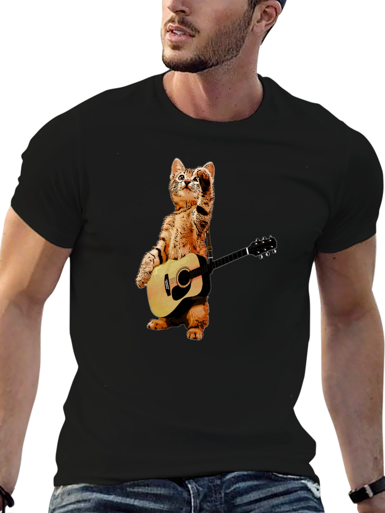 Black Cat Playing Guitar T-Shirt view 6