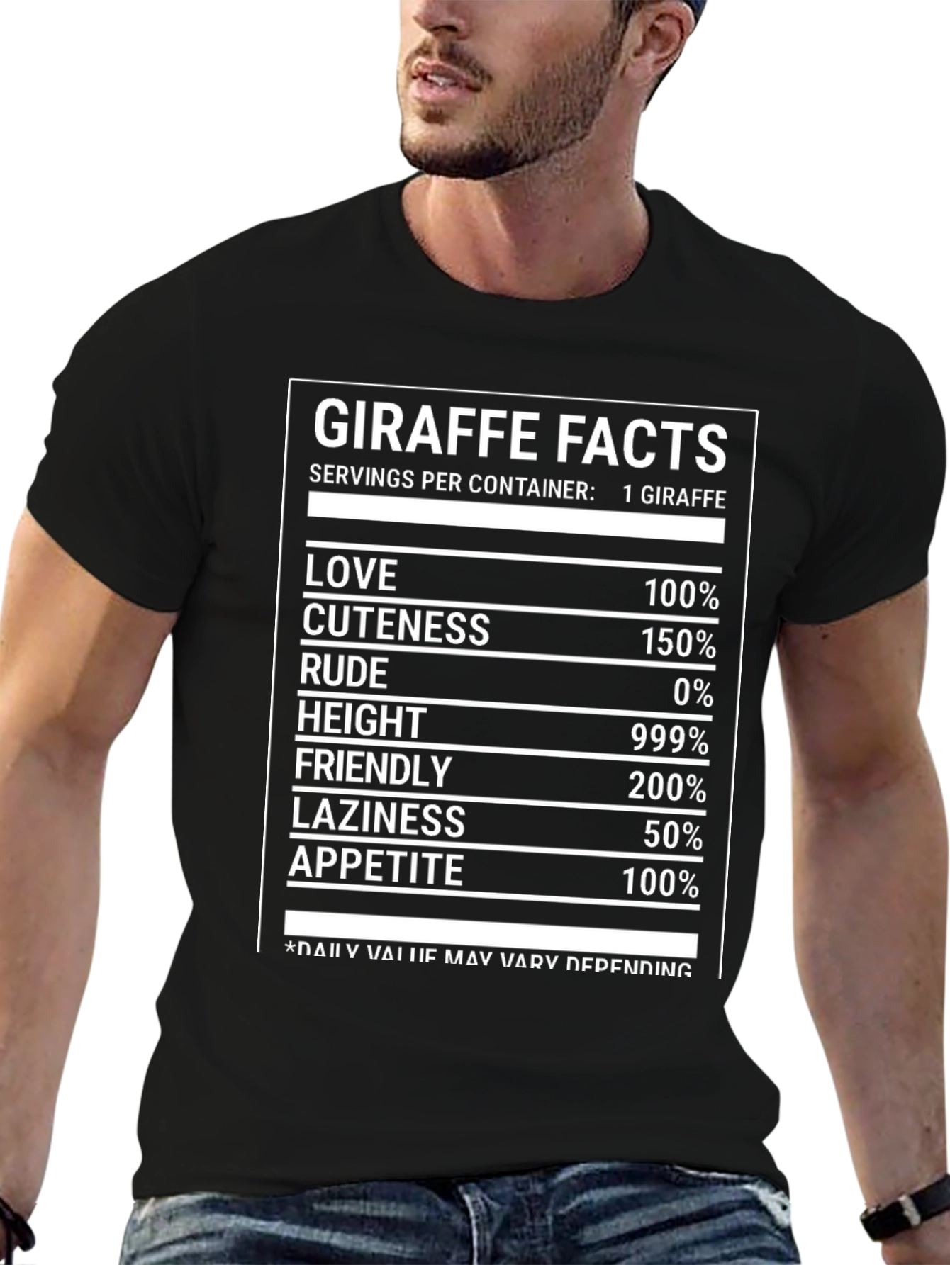 Black Giraffe Facts Funny T-Shirt Nutrition Label Humor Tee view 6