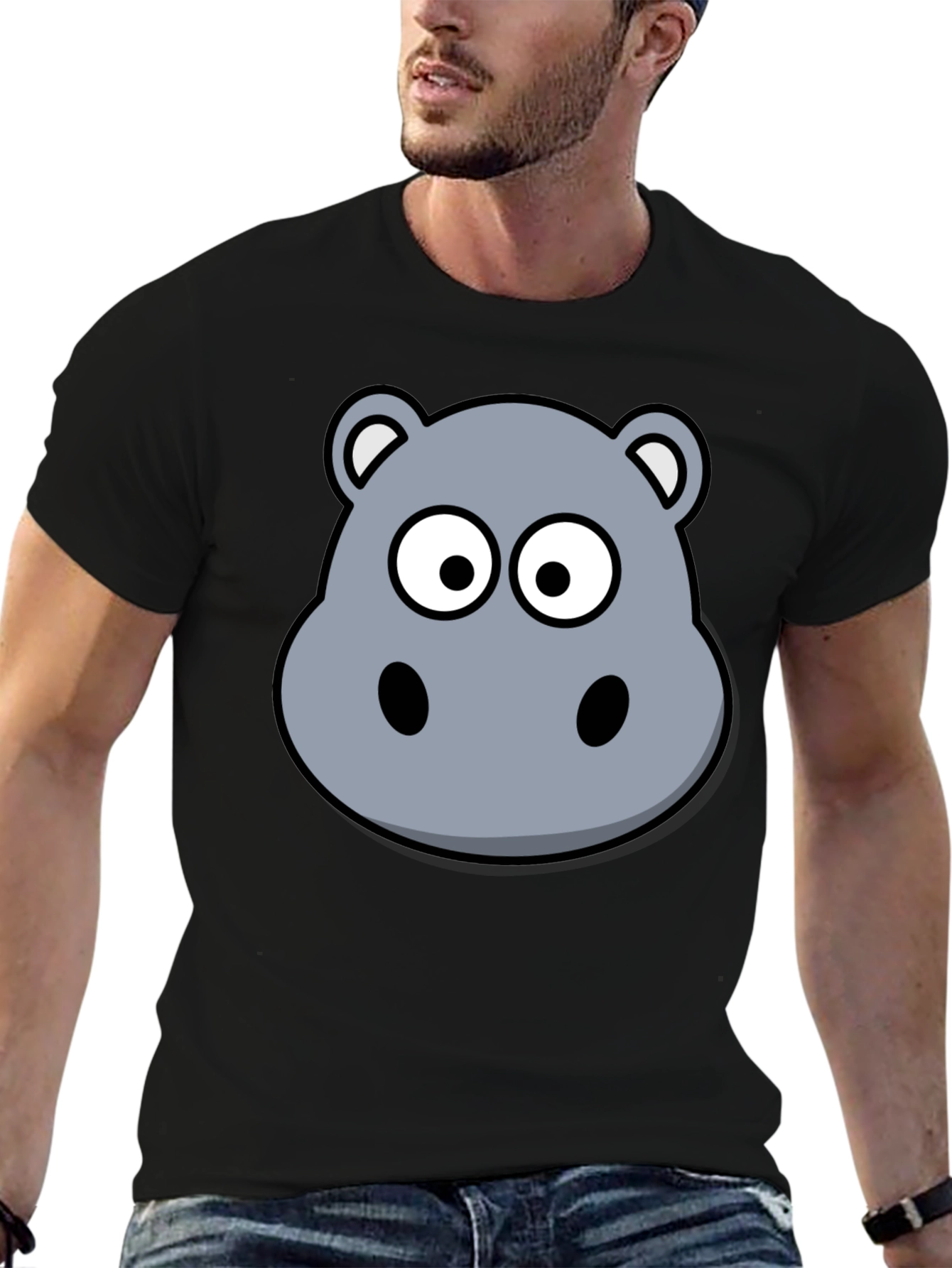 Black Hippo Graphic Print Black T-Shirt view 6