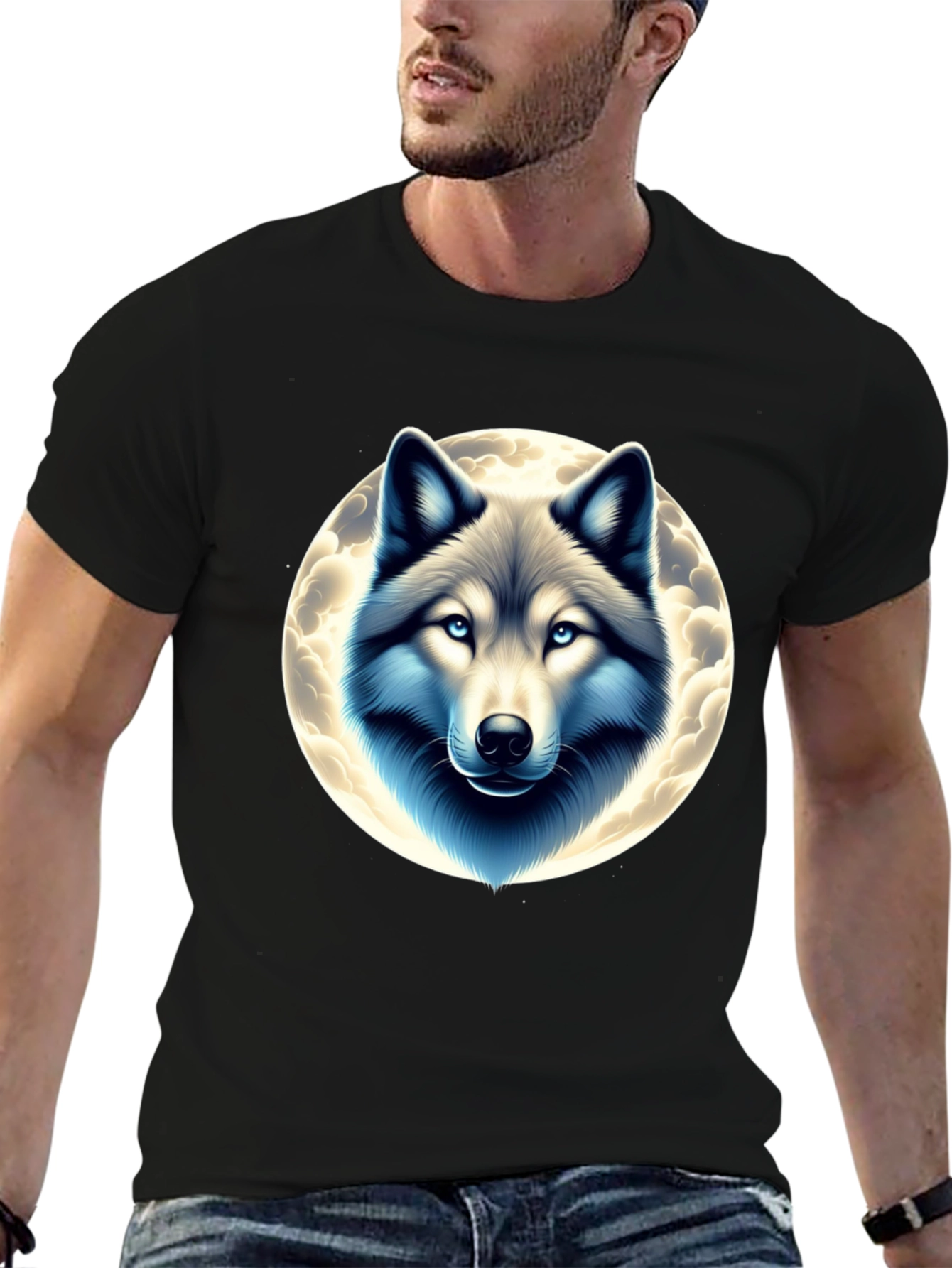 Black Wolf Moon Graphic Tee - Black Cotton Blend view 6
