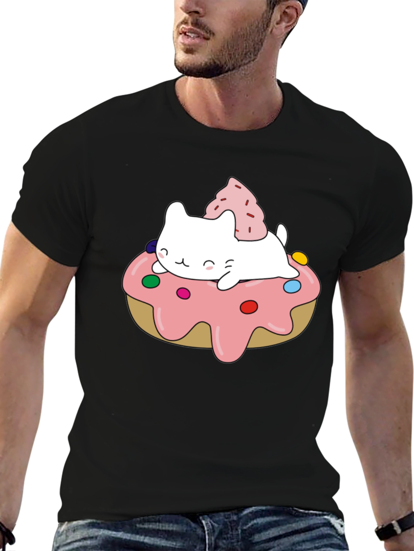 Black Cute Cat Donut T-Shirt - Sweet Style view 6