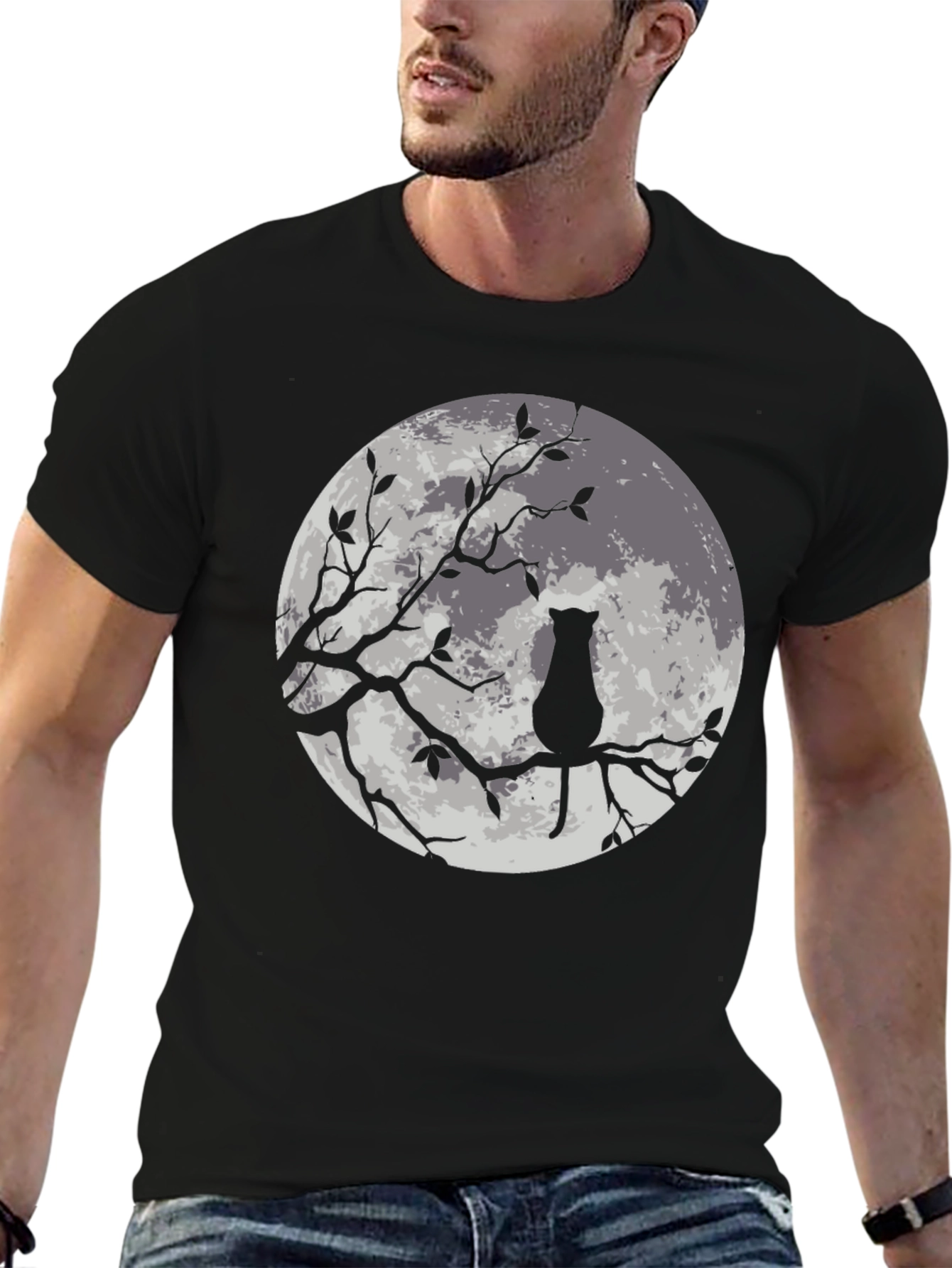 Black Moon Cat Graphic Tee - Stylish Black T-Shirt view 6