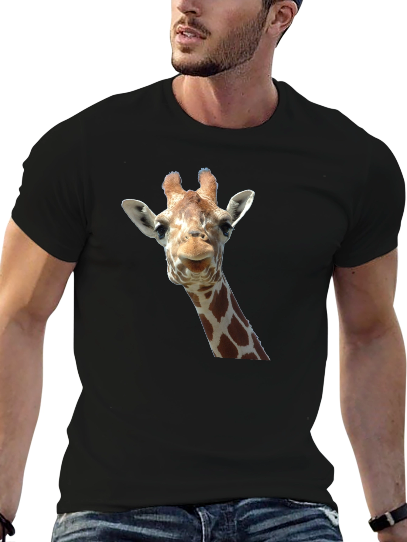 Black Giraffe Head Graphic Print Black T-Shirt view 6