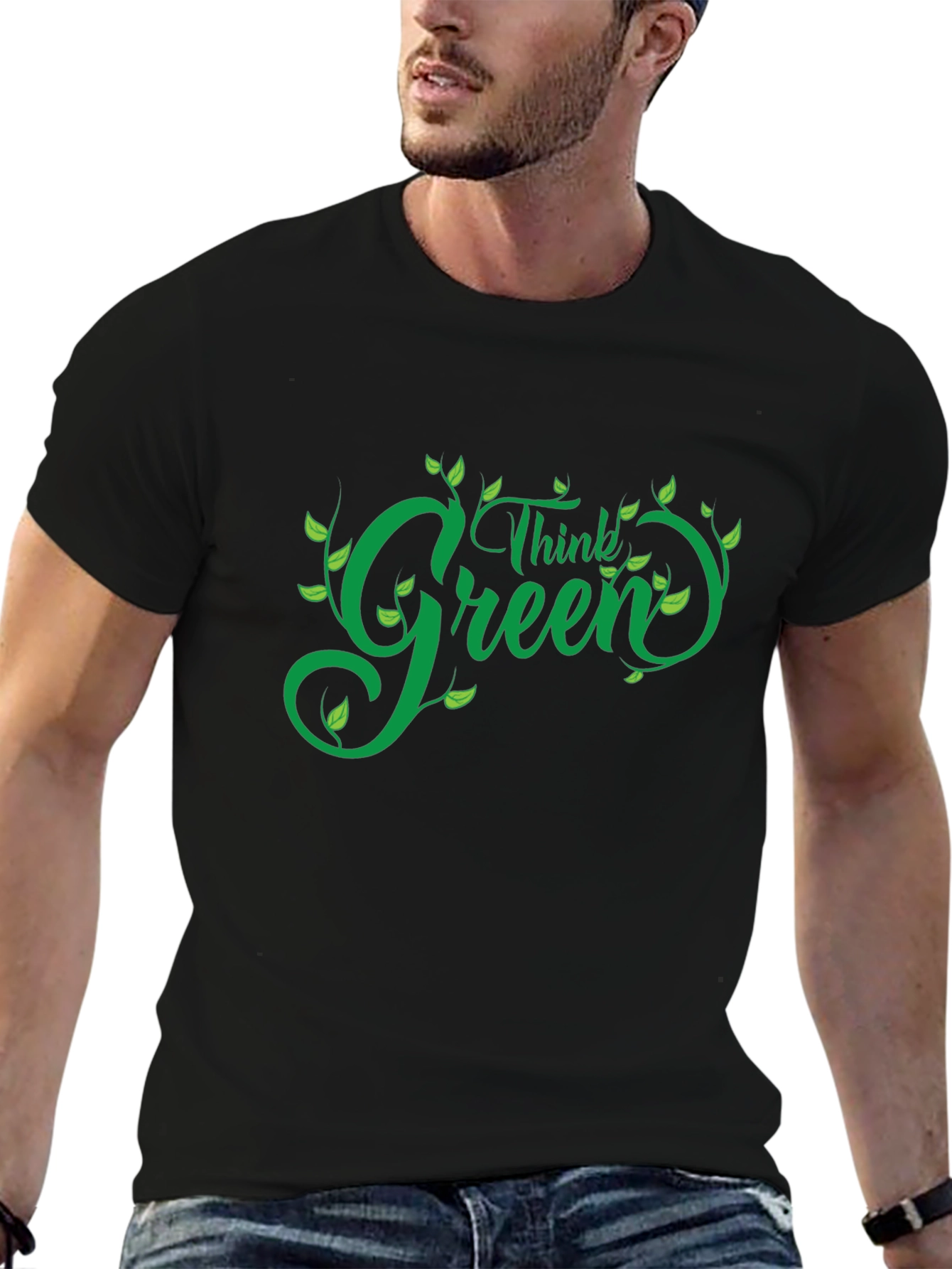 Black Think Green T-Shirt - Eco Friendly Design view 6