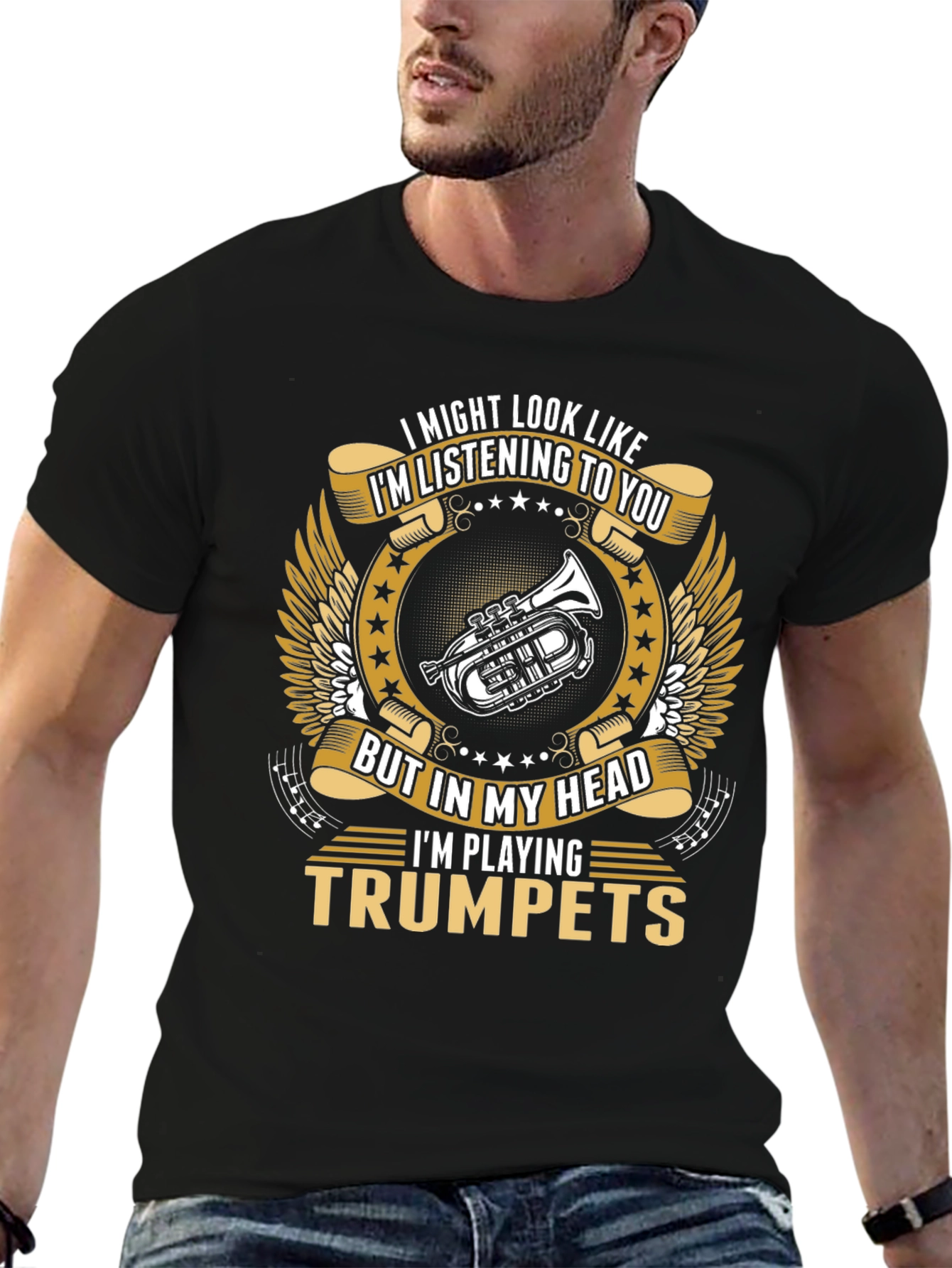 Black Trumpet Player T-Shirt: I'm Playing Trumpets! view 6