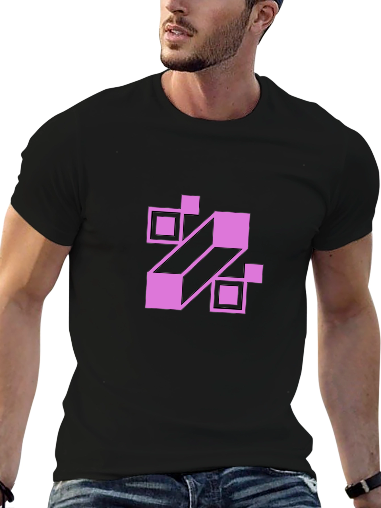 Black Geometric Pink Graphic Black T-Shirt view 6