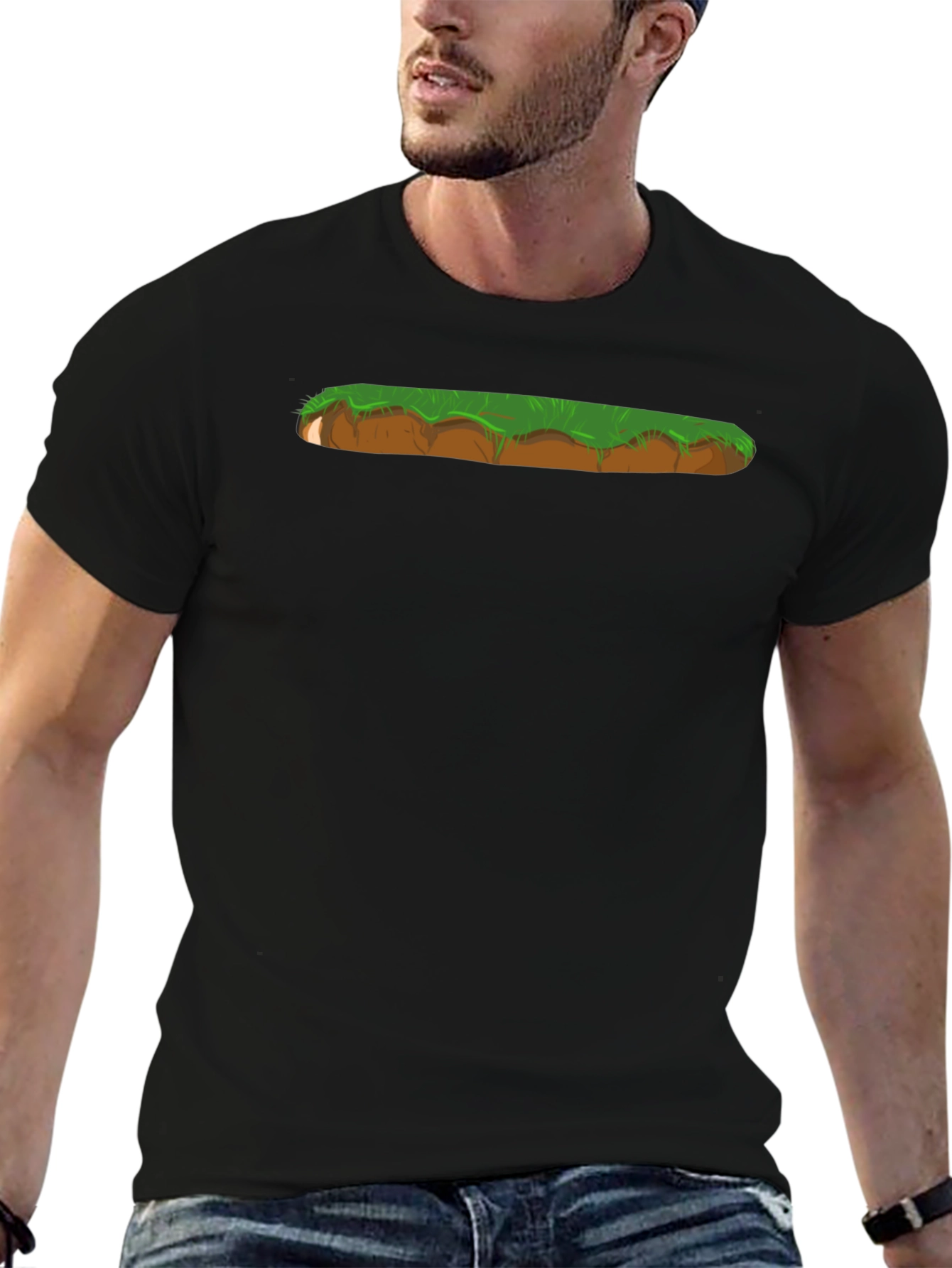 Black Cartoon Landscape Graphic Print Black T-Shirt view 6