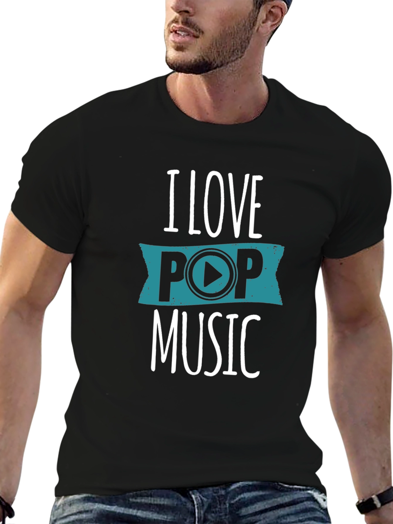 Black I Love Pop Music Graphic T-Shirt - Black view 6