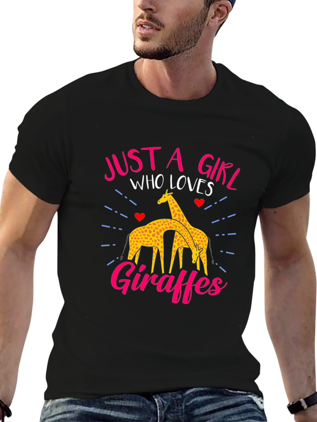 Black Just a Girl Who Loves Giraffes Black T-Shirt view 6