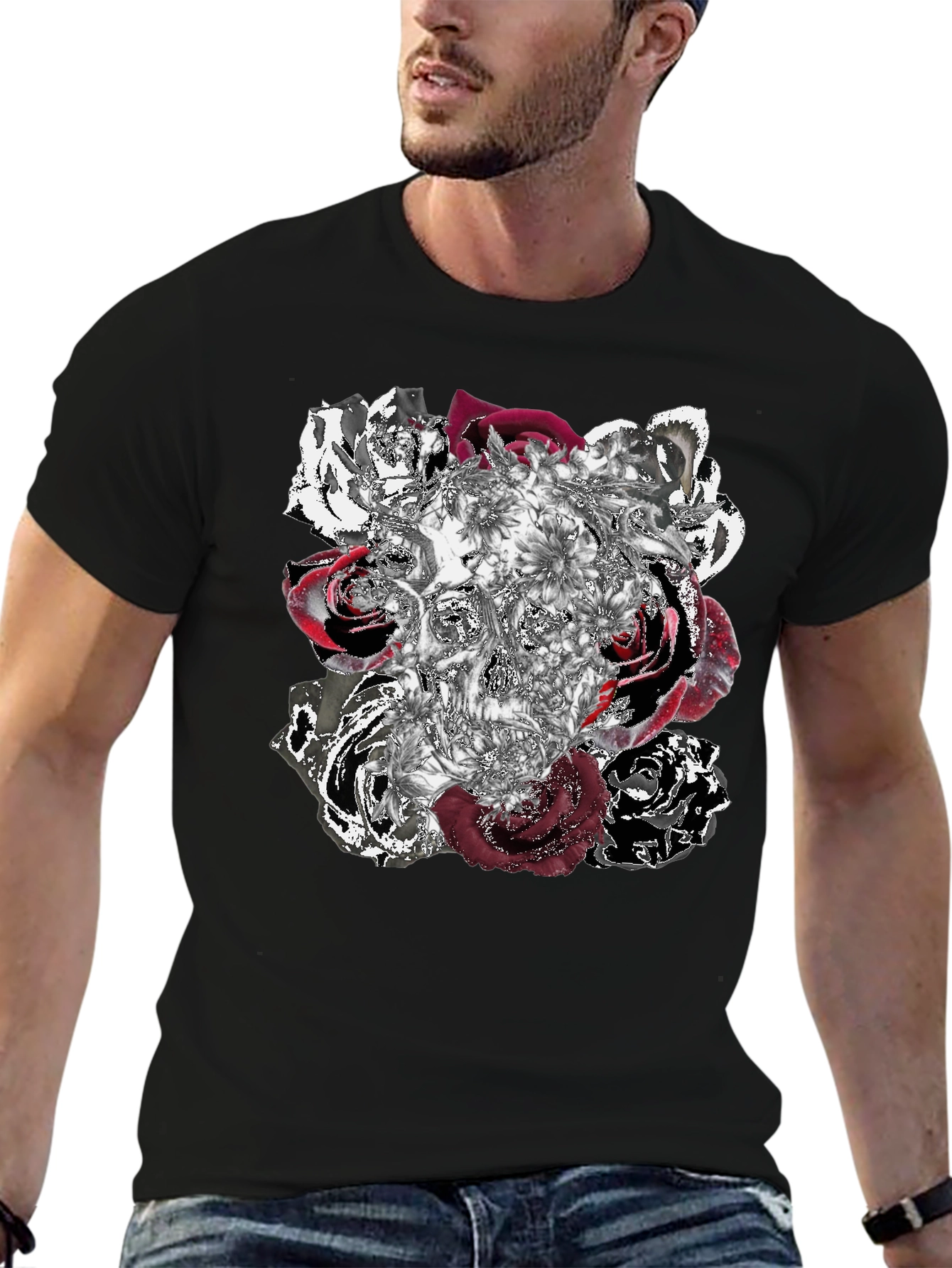 Black Skull Roses Graphic Tee - Unique Design view 6