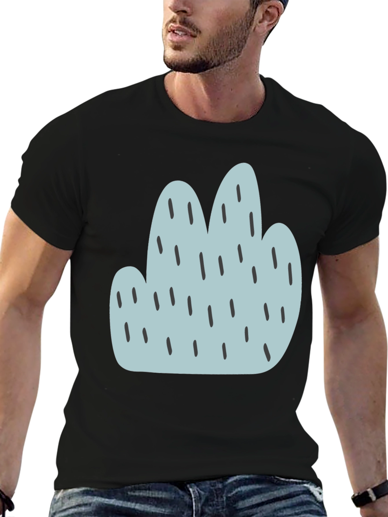 Black Trendy Cactus Graphic Black T-Shirt view 6
