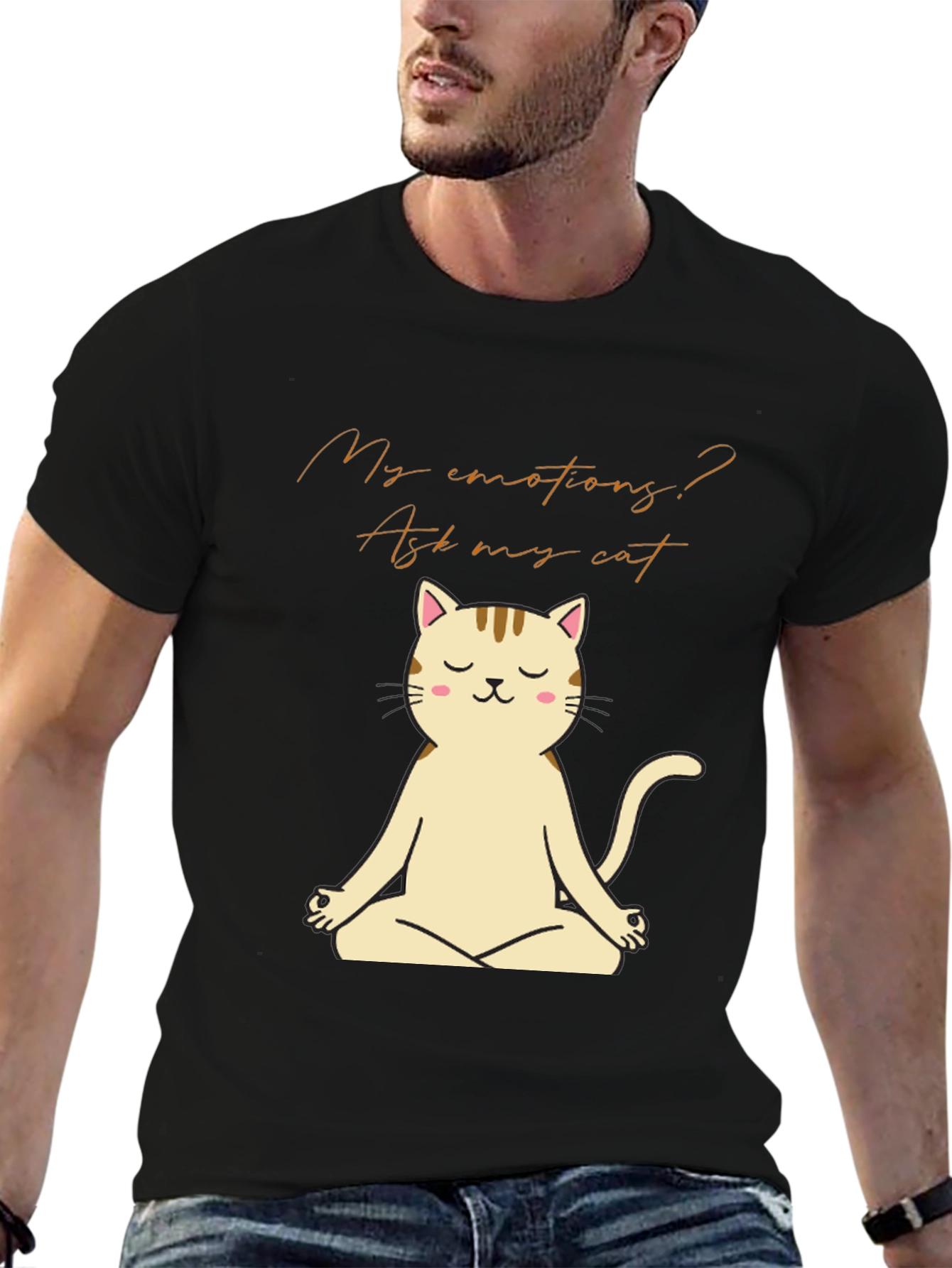 Black Meditating Cat T-Shirt - Ask My Cat view 6