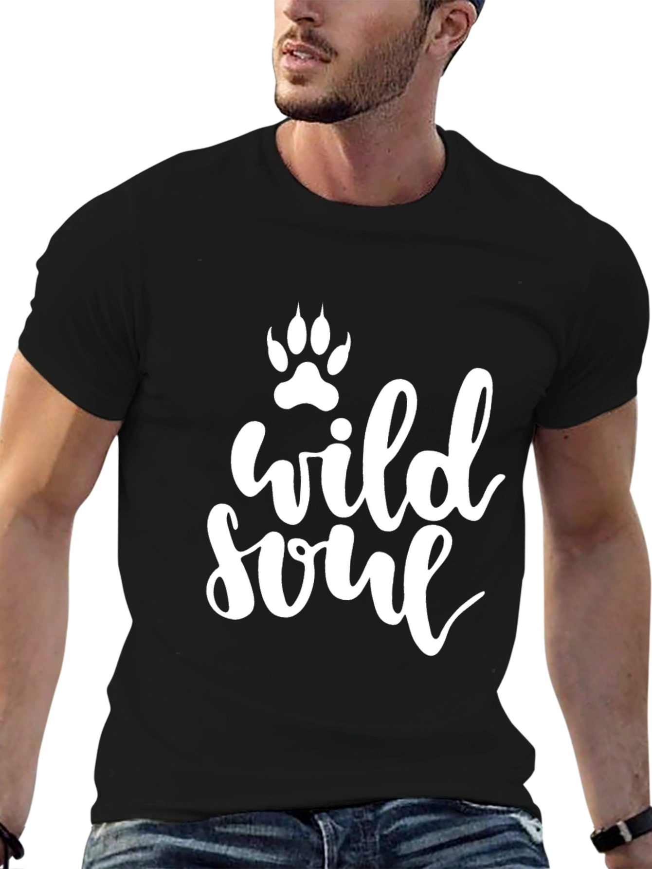 Black Wild Soul Paw Print Graphic Tee - Unisex Black T-Shirt view 6