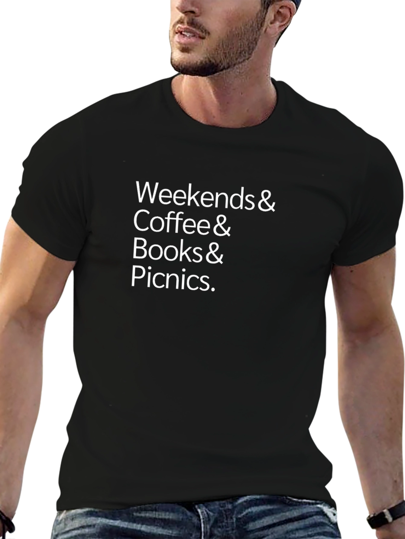 Black Weekends, Coffee, Books & Picnics Black T-Shirt view 6