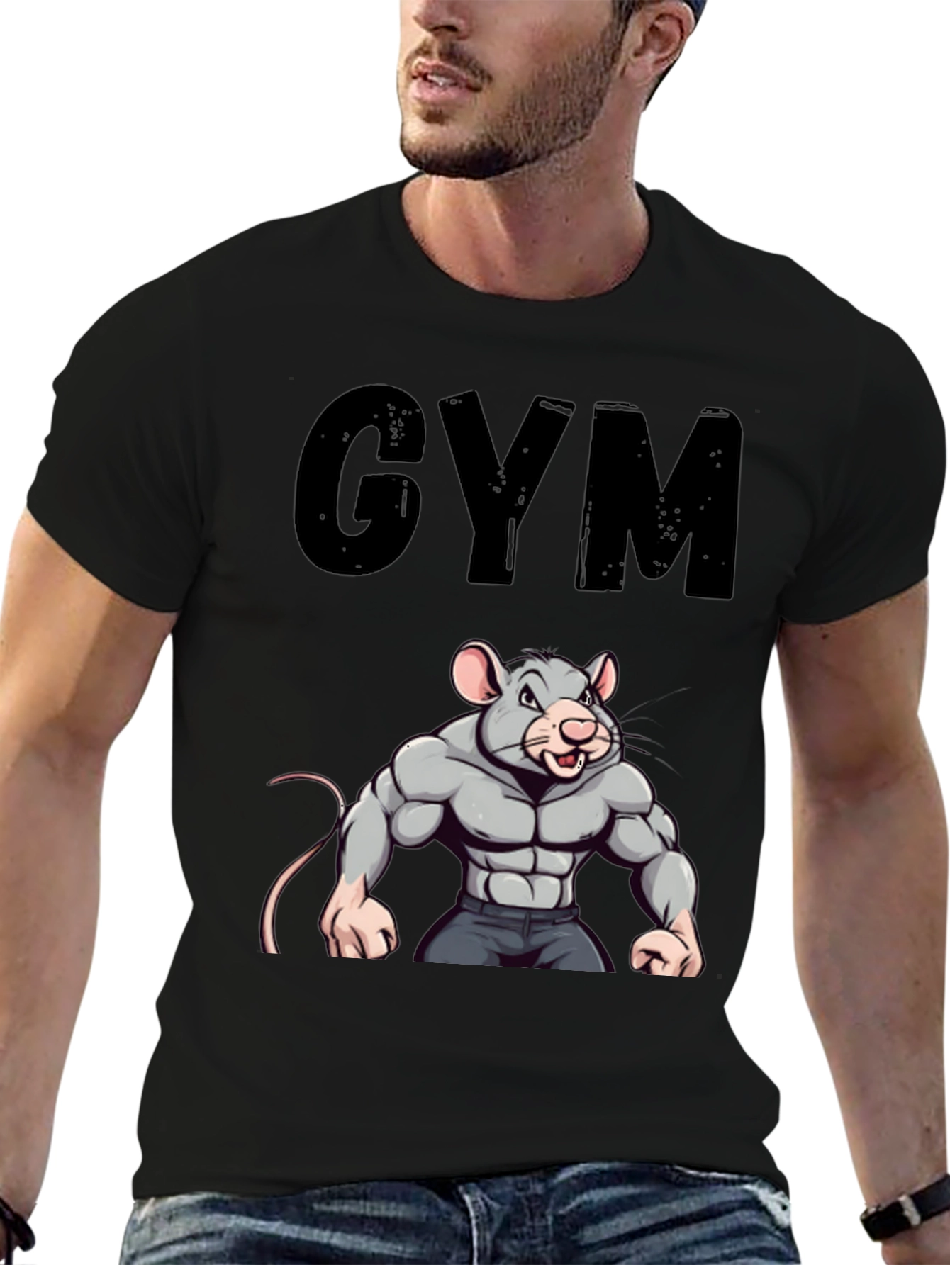 Black Gym Rat T-Shirt - Funny Workout Tee view 6